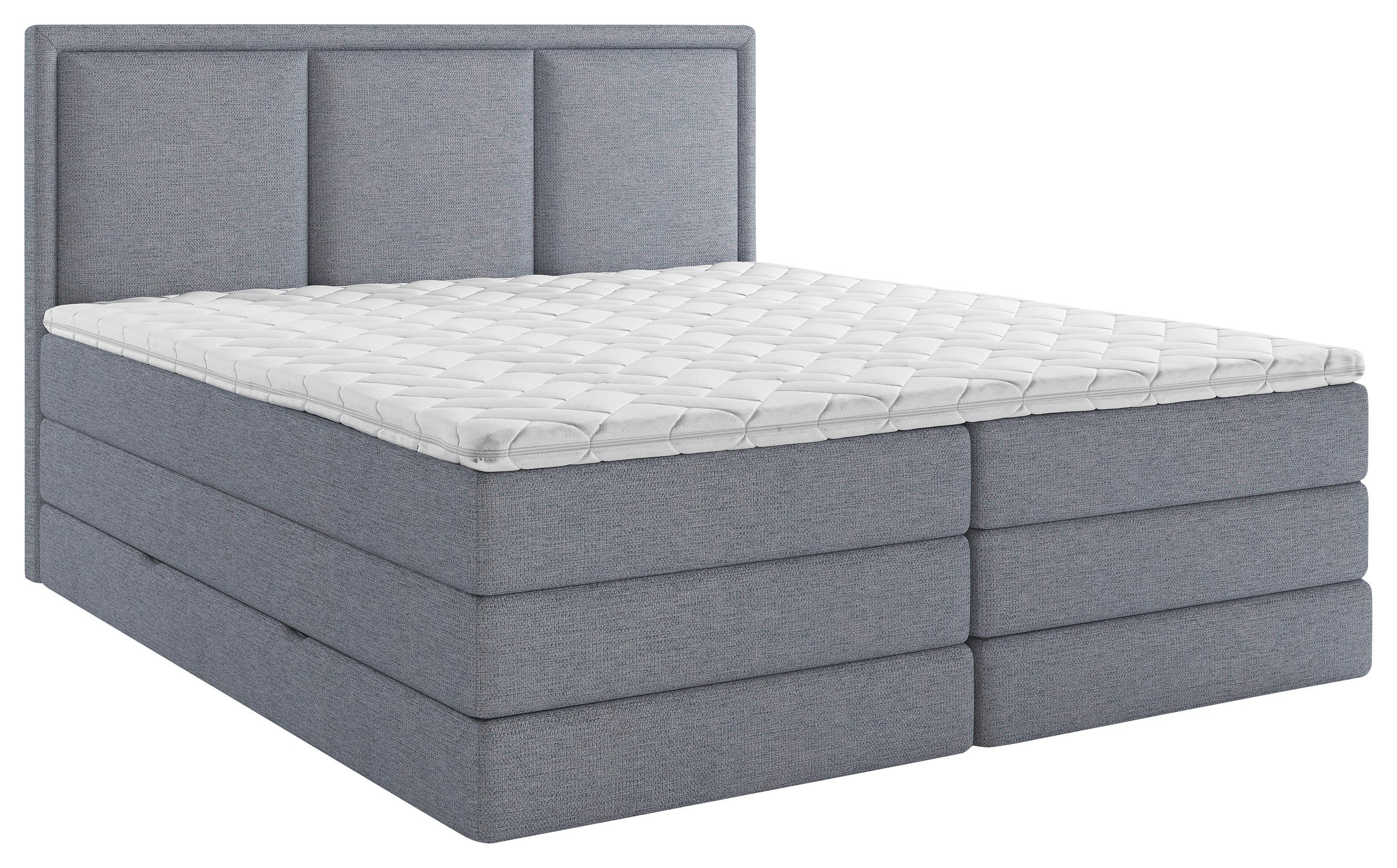 Boxspringbett Mit Topper + Bettkasten 180x200 Cm - Blau, Design, Textil (180/200cm) - MID.YOU