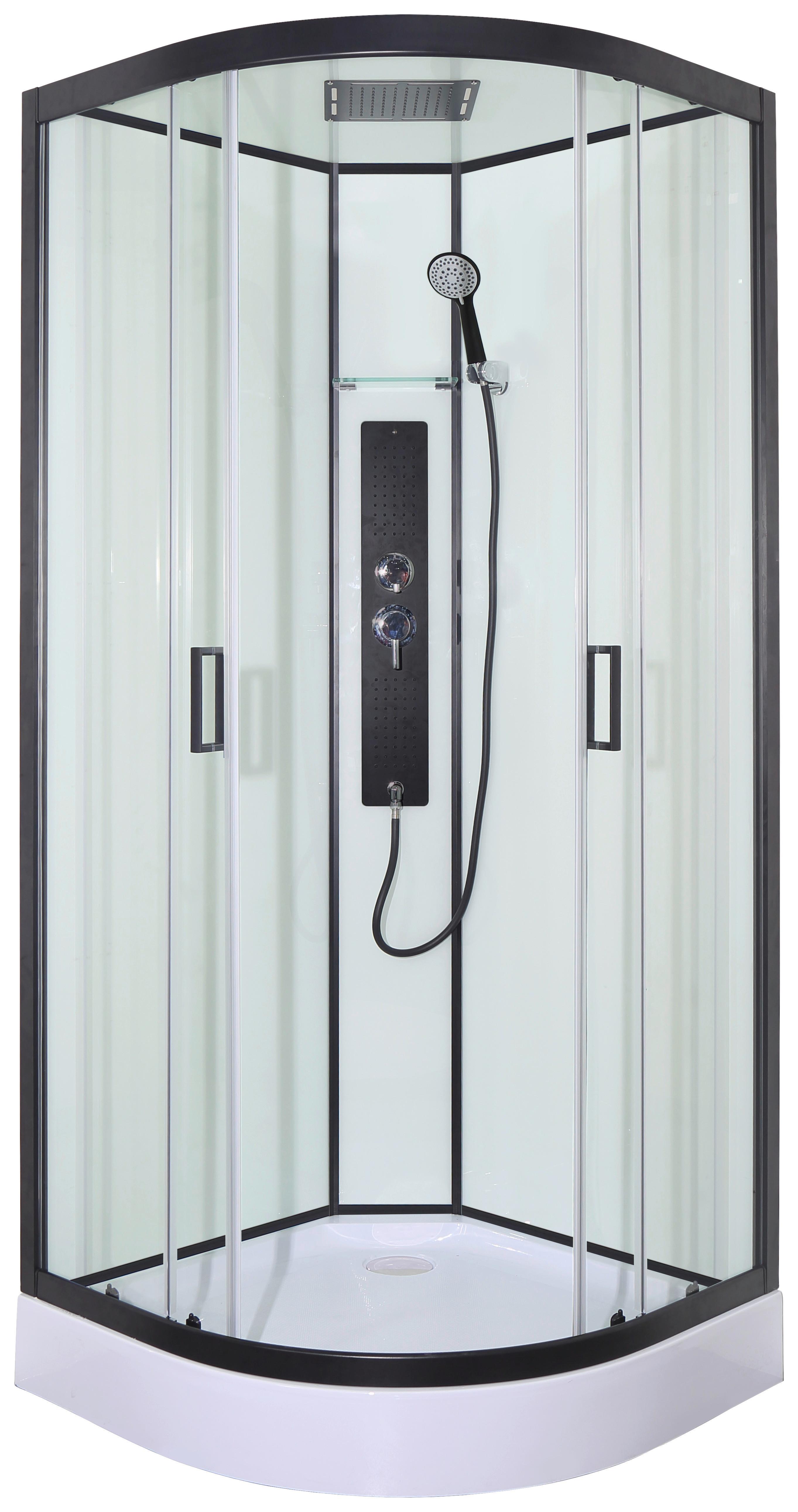 Sprchový kout s LED, Bluetooth, radiem, černá - černá/průhledné, plast/sklo (90/90/225cm) - Sanotechnik