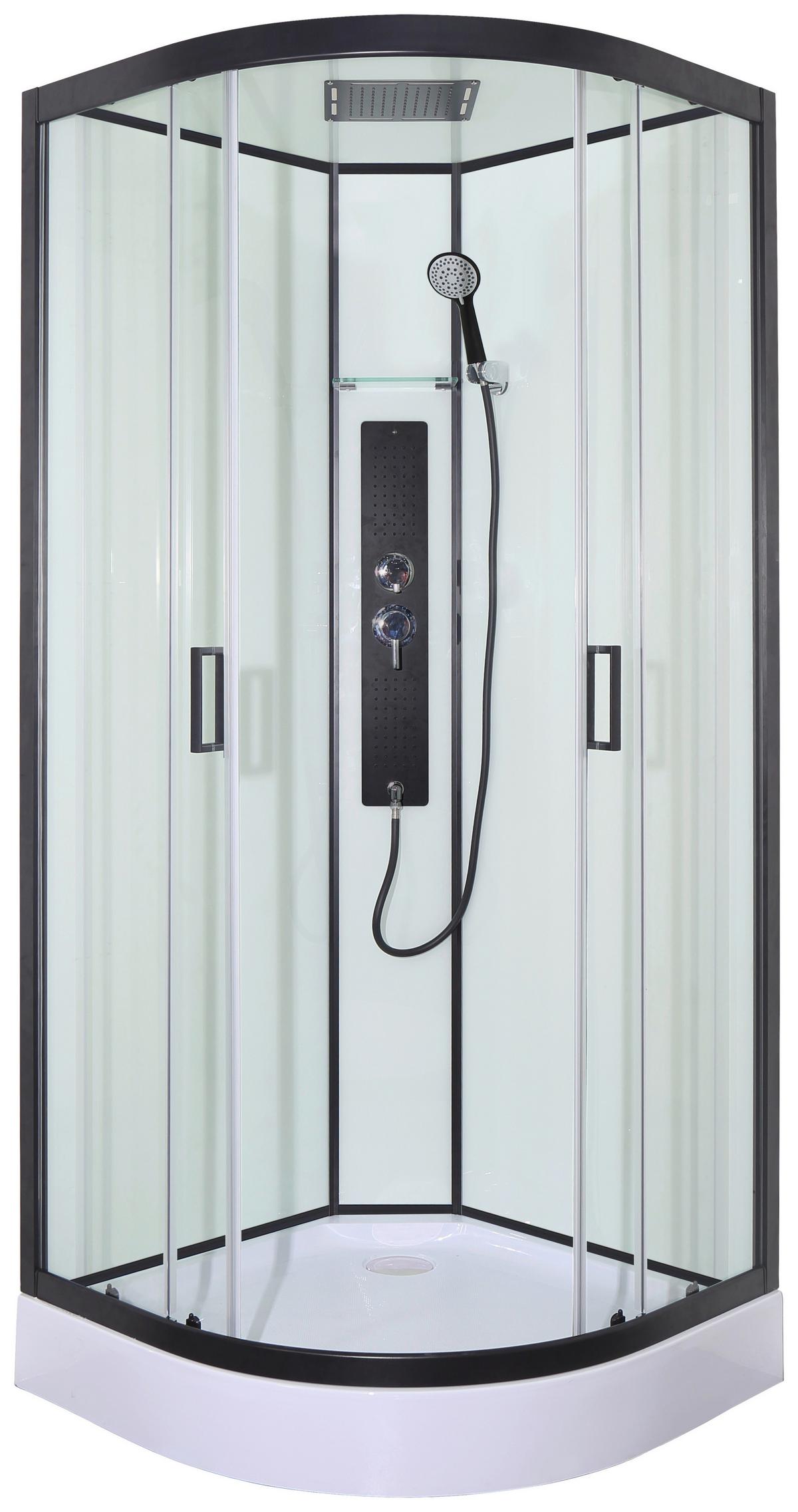 Sprchový kút s LED, Bluetooth, rádiom, čierna - priehľadné/čierna, plast/sklo (90/90/225cm) - Sanotechnik