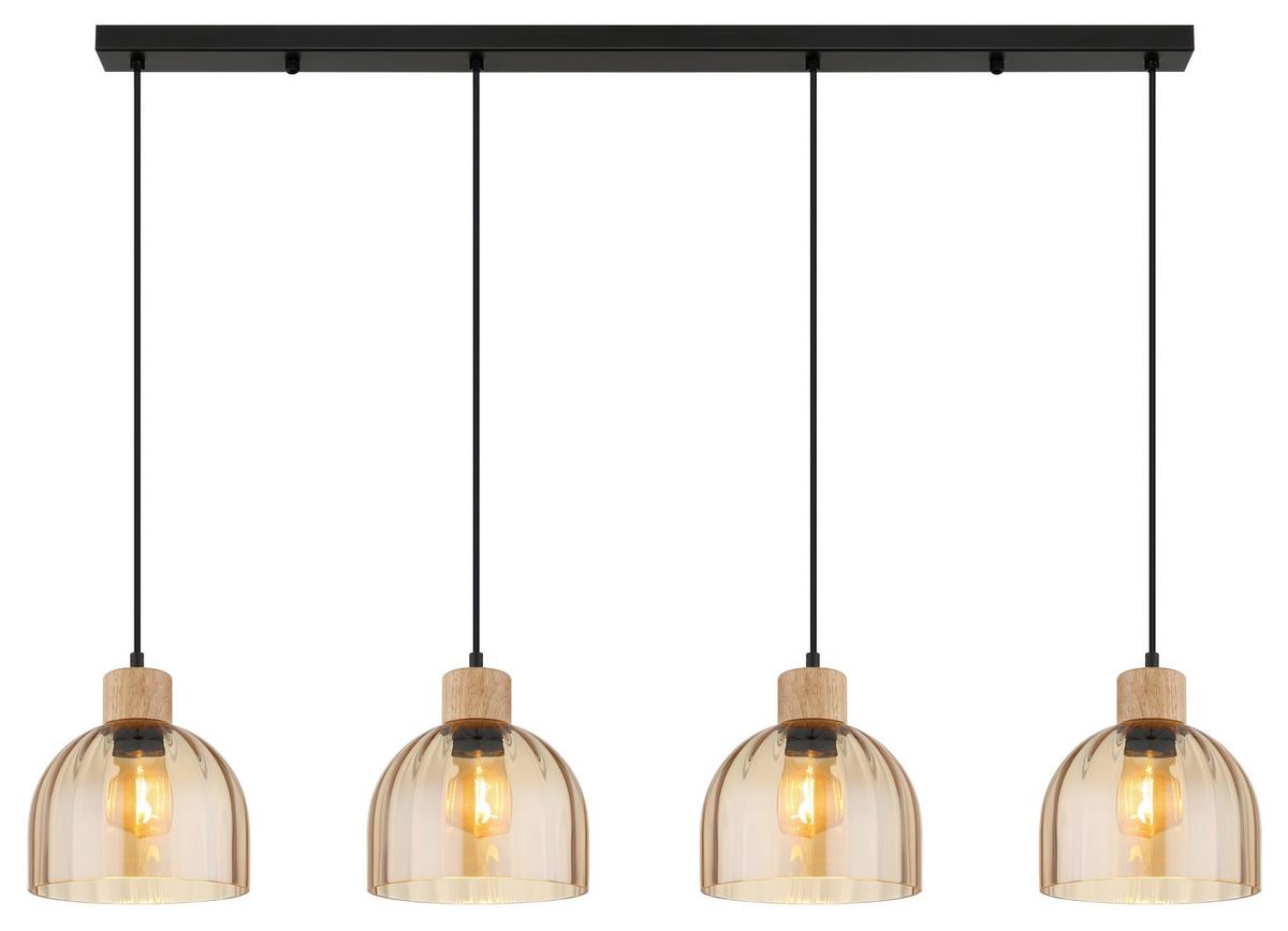 HÄNGELEUCHTE Braun, Schwarz, ca. 113x20 cm - Bernsteinfarben/Schwarz, Design, Glas/Holz (113/20cm) - Globo