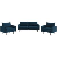 Sitzgarnitur Samos 3-teilig Blau B: 215 Cm - Blau/Schwarz, Design, Textil (215/85/92cm) - Livetastic