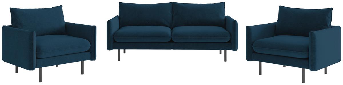 Sitzgarnitur Samos 3-teilig Blau B: 215 Cm - Blau/Schwarz, Design, Textil (215/85/92cm) - Livetastic