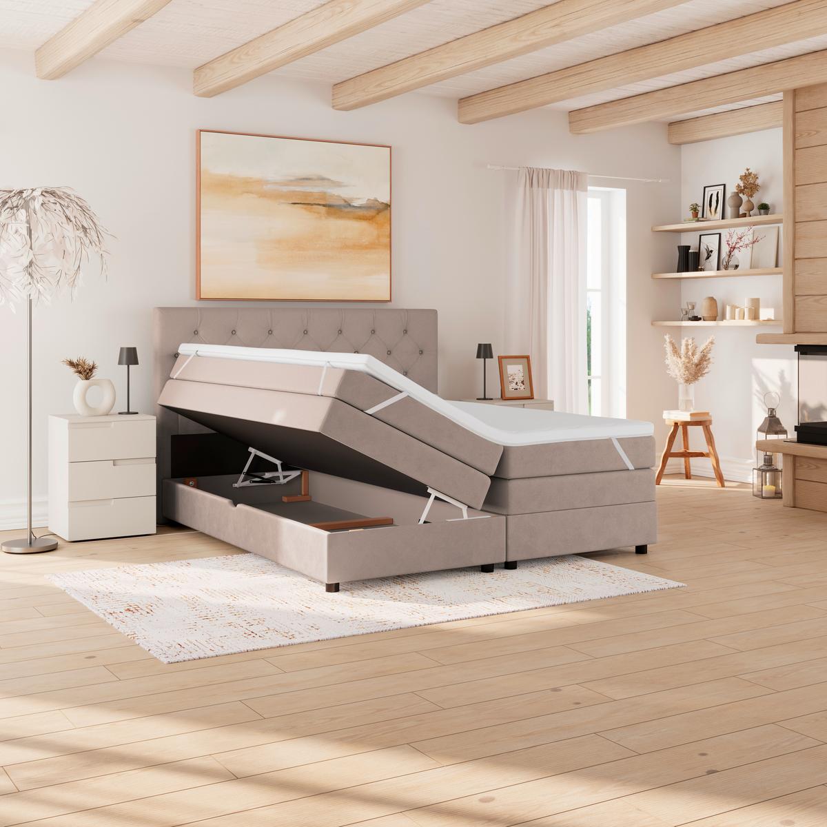 Boxspringbett Elio Beige 160x200 Cm H4 - Beige/Schwarz, ROMANTIK / LANDHAUS, Textil (164/121/212cm) - James Wood