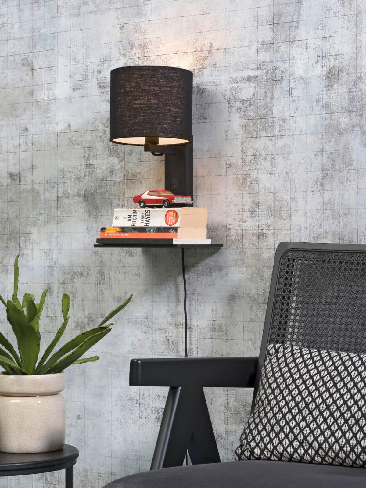 Wandleuchte Andes/W1/B/1815/B - Schwarz, Trend, Holz/Textil (19/24/36cm) - Good & Mojo