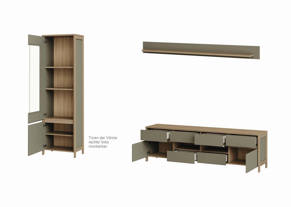 Wohnwand Stranda Eukalyptusholzfarben B: 266cm - Eichefarben/Eukalyptusholzfarben, Design, Holzwerkstoff (266/195/39cm) - MID.YOU