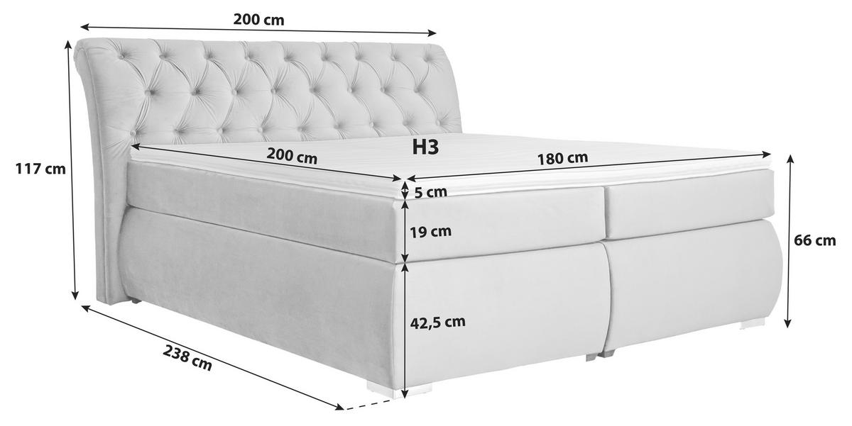 Boxbett mit Topper 180x200 cm Agnes - Chromfarben/Anthrazit, Basics, Textil (180/200cm)