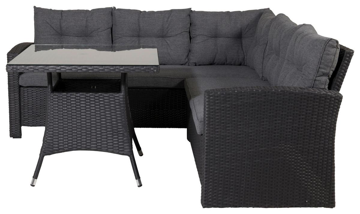 Loungegarnitur Watford - Schwarz/Grau, KONVENTIONELL, Glas/Kunststoff - Gardenson