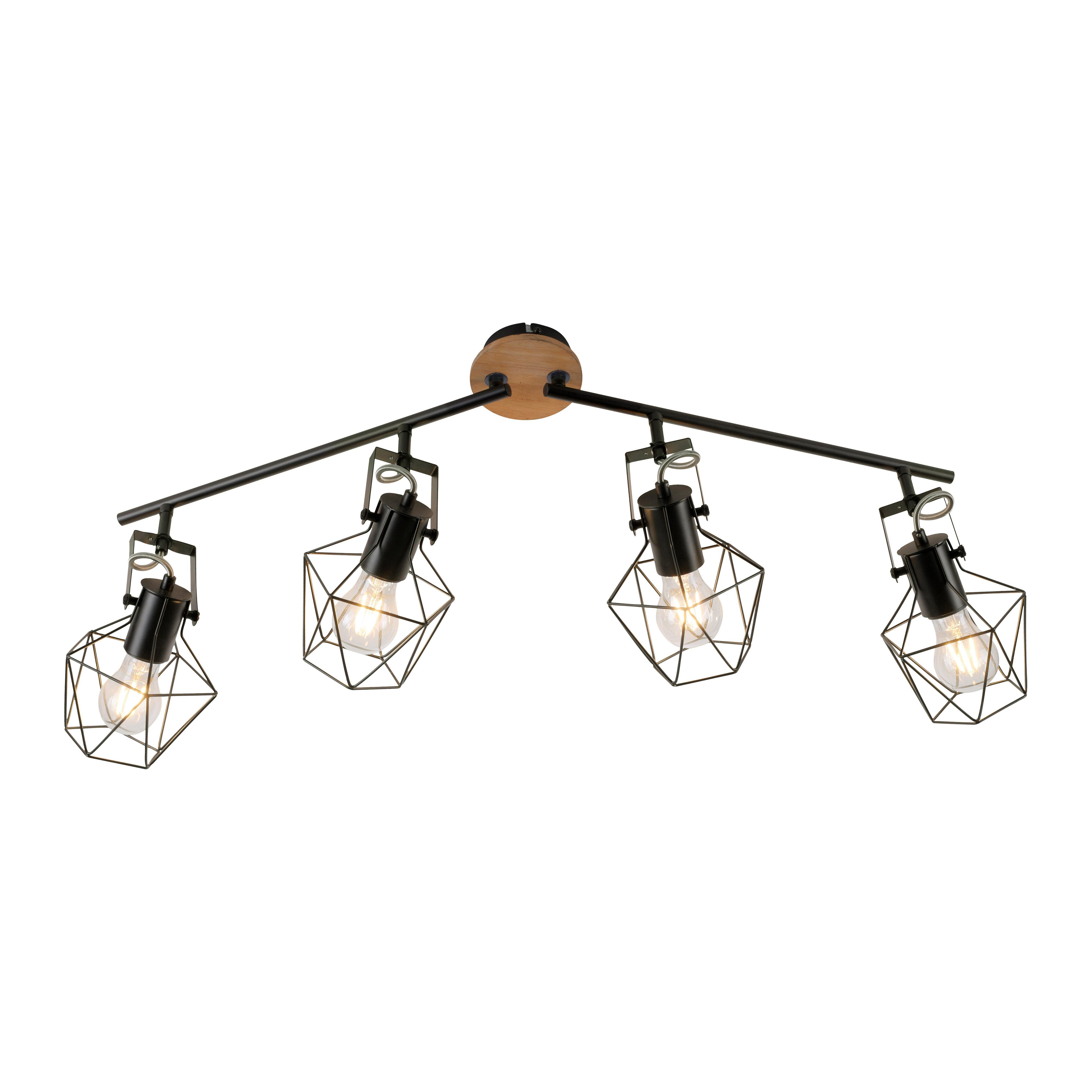 LED-Deckenleuchte Jaro L: 110 cm, Dreh- und Schwenkbar - Schwarz, Natur, Holz/Metall (110/109/30,5cm)