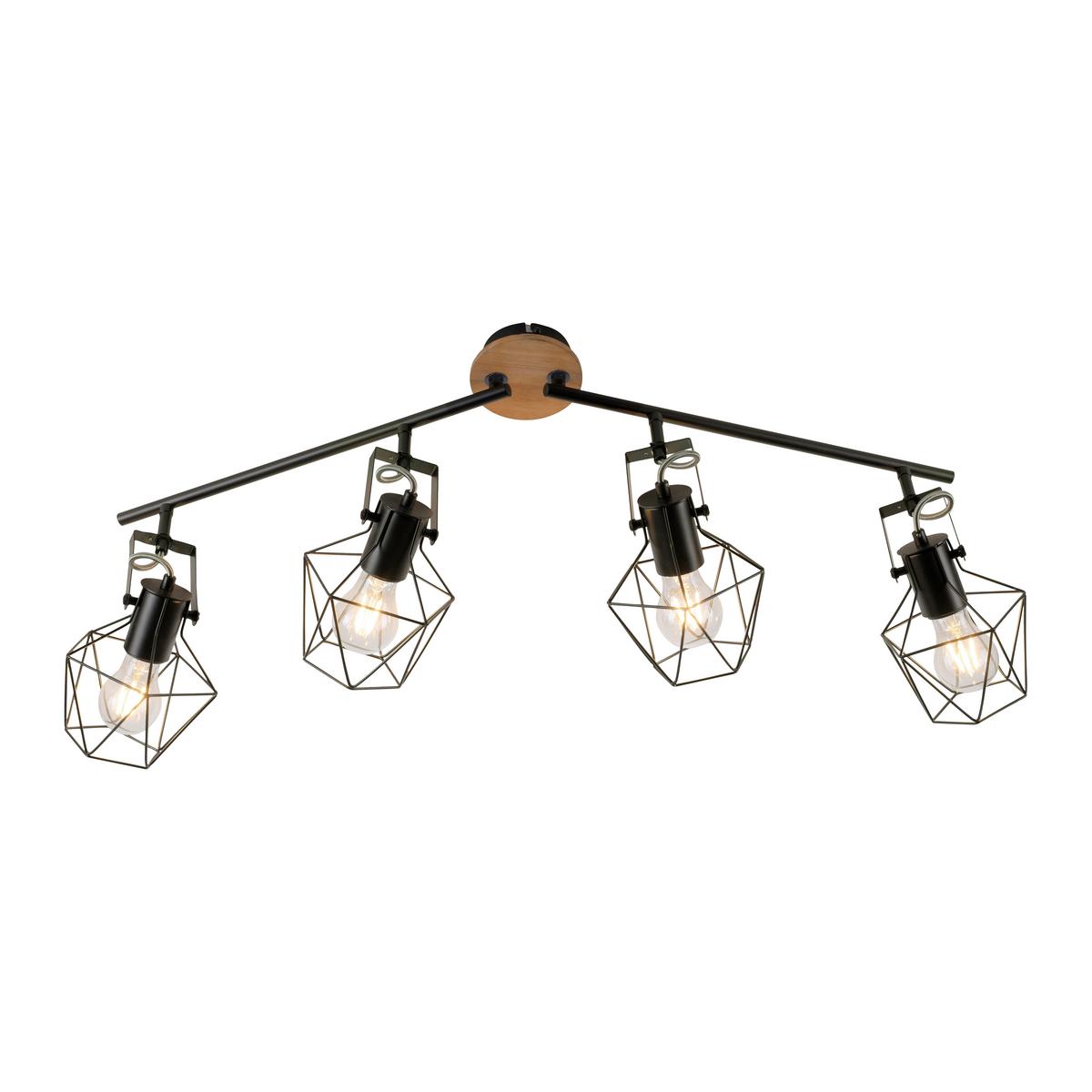 LED-Deckenleuchte Jaro L: 110 cm, Dreh- und Schwenkbar - Schwarz, Natur, Holz/Metall (110/109/30,5cm)
