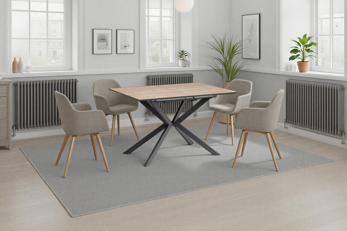 Étkezőasztal Lennox - tölgyfa színű/fekete, Konventionell, faalapú anyag/fém (120-160/80/76cm) - MID.YOU