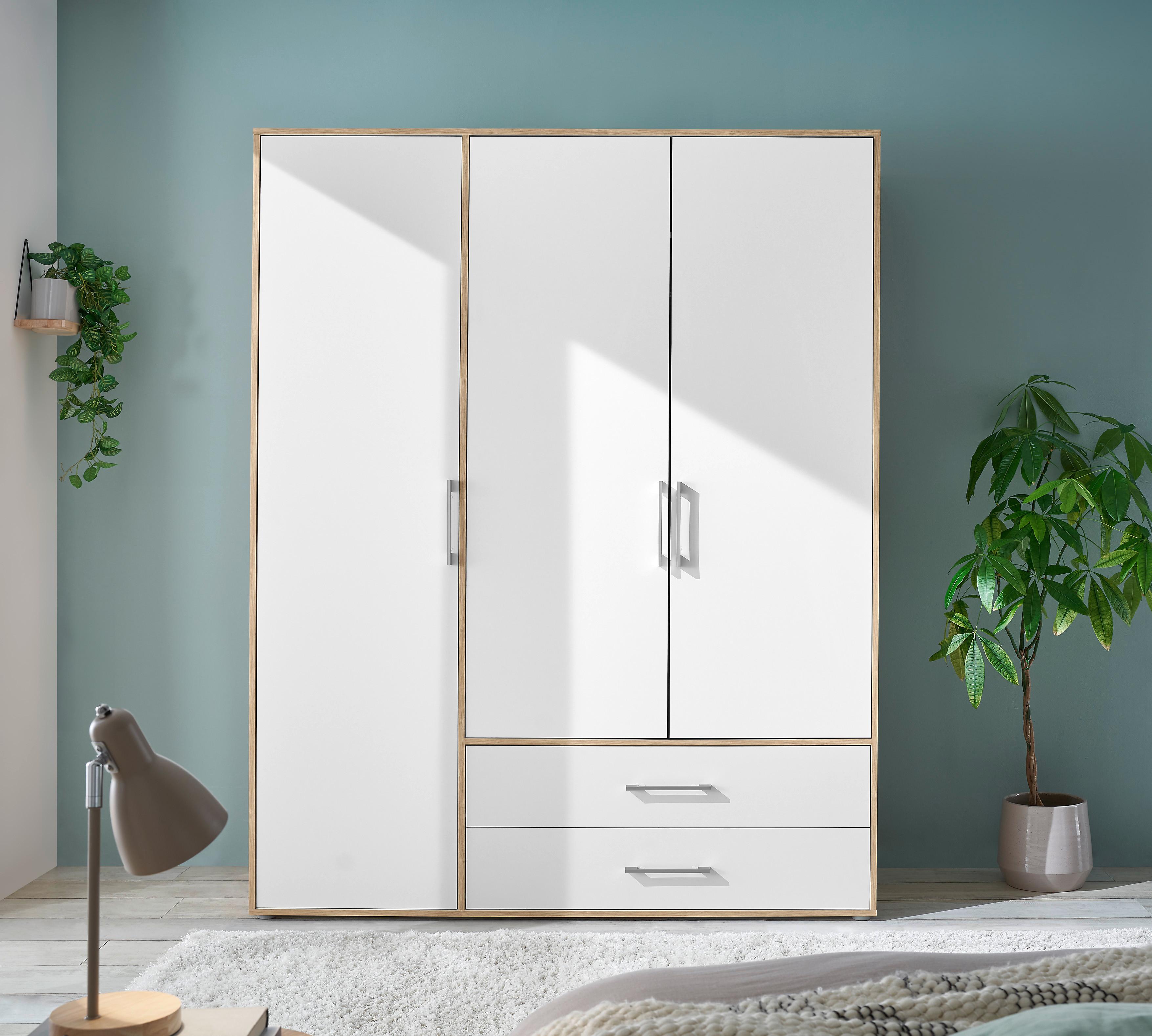 Šatníková skriňa LEMBO - biela/dub artisan, Konventionell, kompozitné drevo/plast (155/195/60cm)