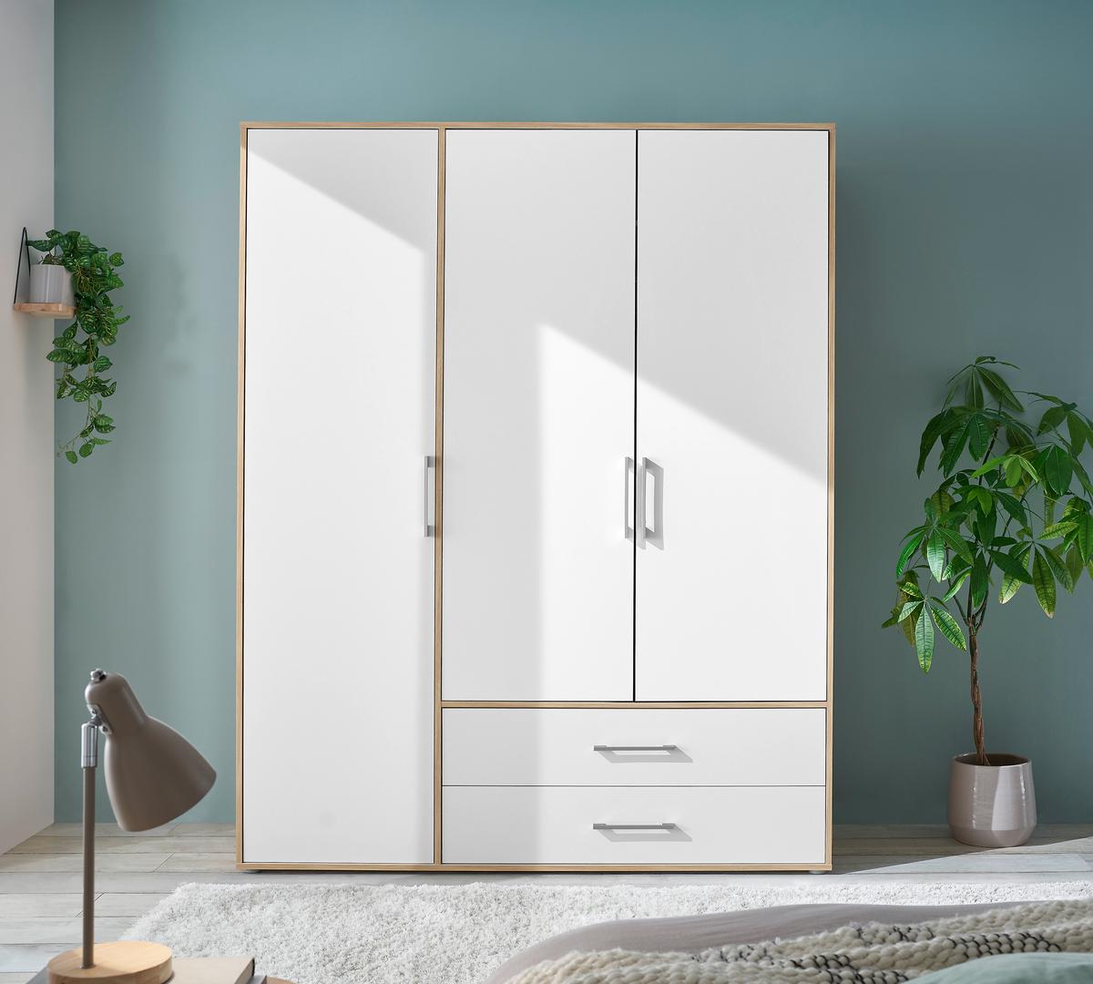 Šatníková skriňa LEMBO - biela/dub artisan, Konventionell, kompozitné drevo/plast (155/195/60cm)
