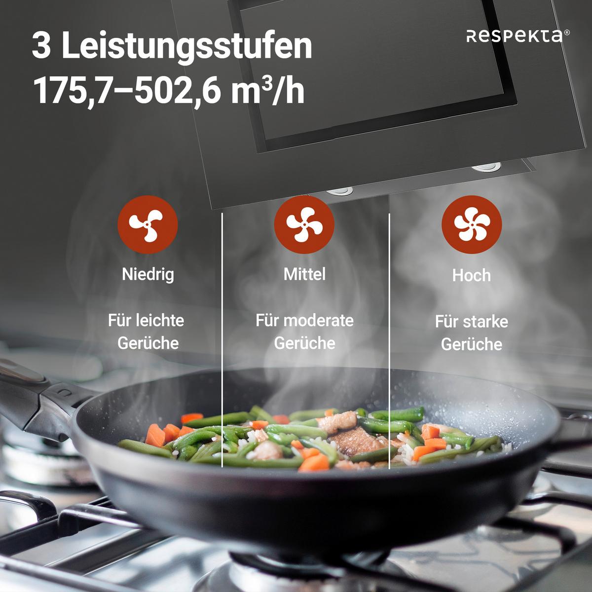 Kopffreihaube Respekta Nele Edelstahl Schwarz B: 90 Cm Led - Schwarz, Trend, Metall (90/84,1-122,1/37,2cm) - Respekta