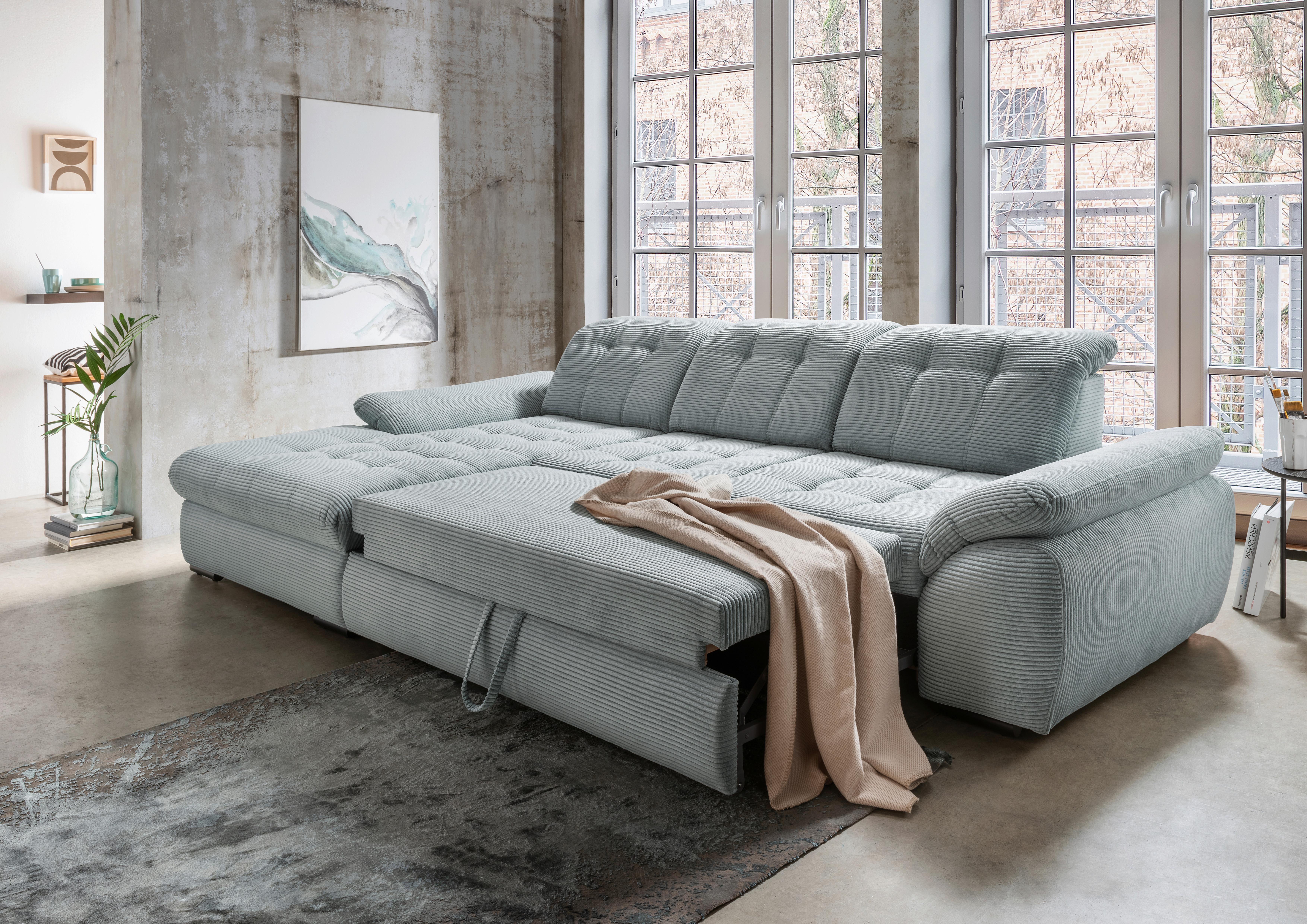 Ecksofa mit Bettkasten Rigatti Blau S: 184x314 cm - Schwarz/Hellblau, MODERN, Textil (184/314cm) - Livetastic