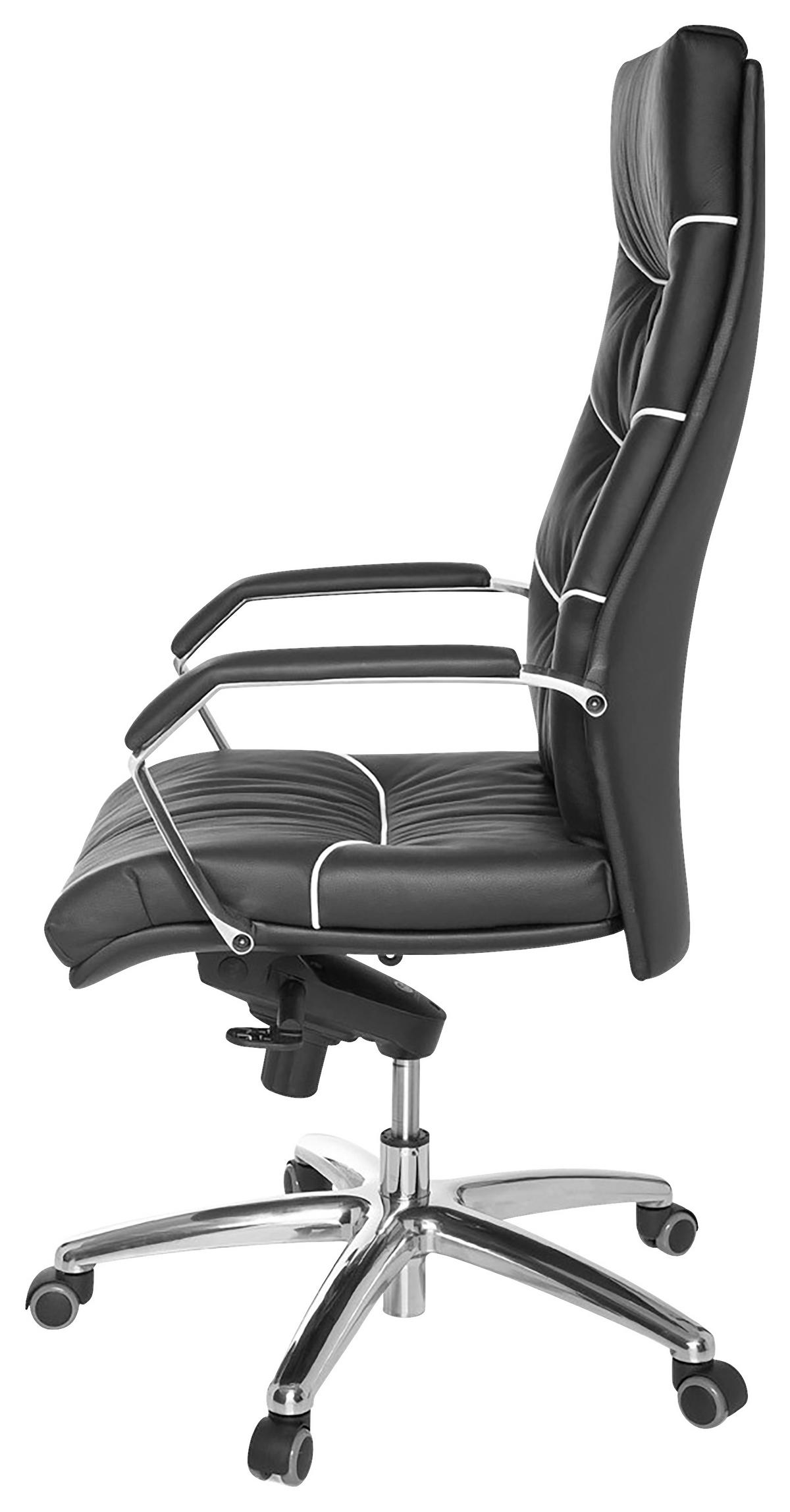 Chefsessel Ferrol + Armstützen Leder Schwarz Bis 120 Kg - Chromfarben/Schwarz, Design, Leder/Kunststoff (60/126/55cm) - MID.YOU