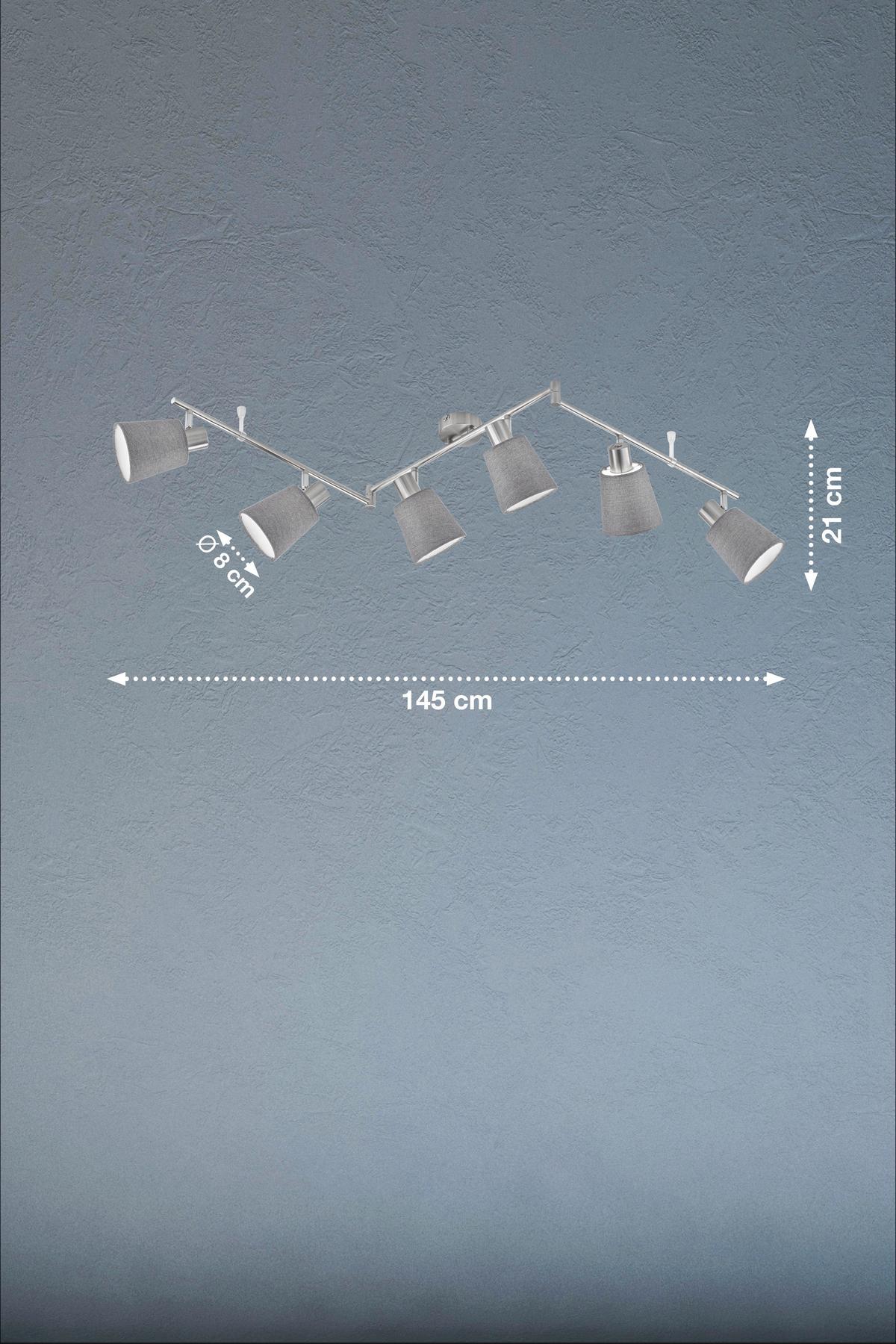 Deckenleuchte Jeff L: 145 cm 6-Flammig Schwenkbar - Grau, Design, Textil (11/145cm) - Fischer & Honsel