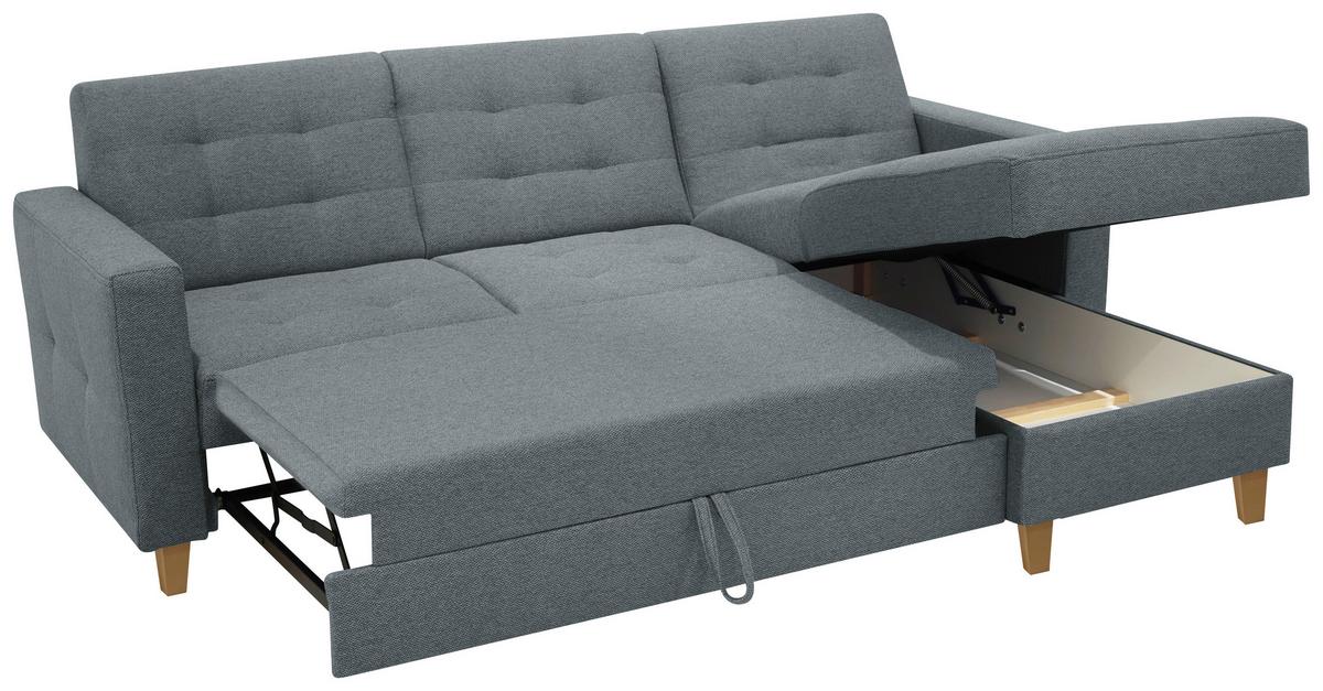 Rohová sedačka NARWIK, oboustranná, šedomodrá - šedá/šedomodrá, Design, dřevo/textil (231/160cm)