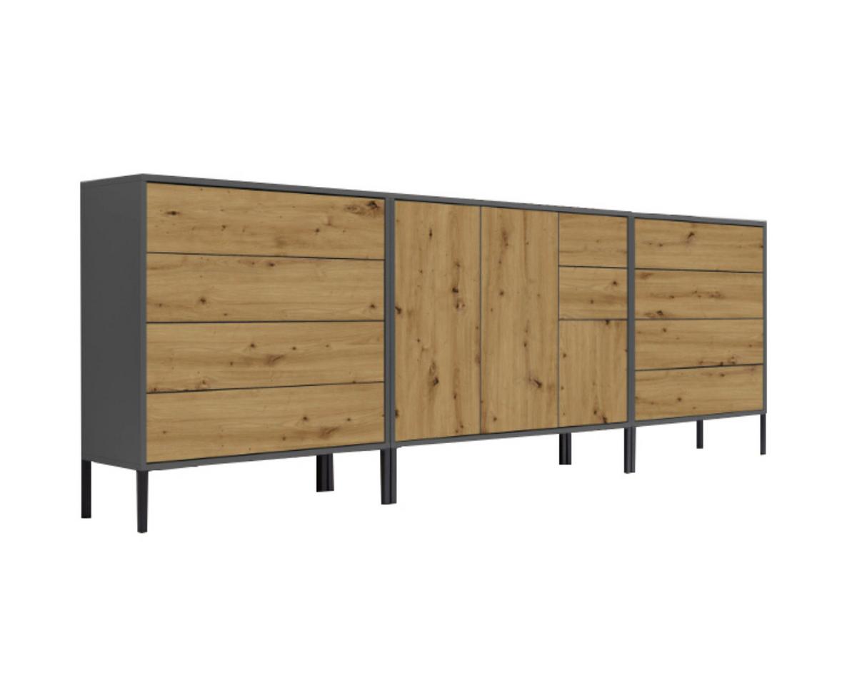 Sideboard Mailand Anthr./eiche Dekor B: 263,5cm - Anthrazit/Eiche Artisan, MODERN, Holzwerkstoff (263,5/86/33cm) - MID.YOU