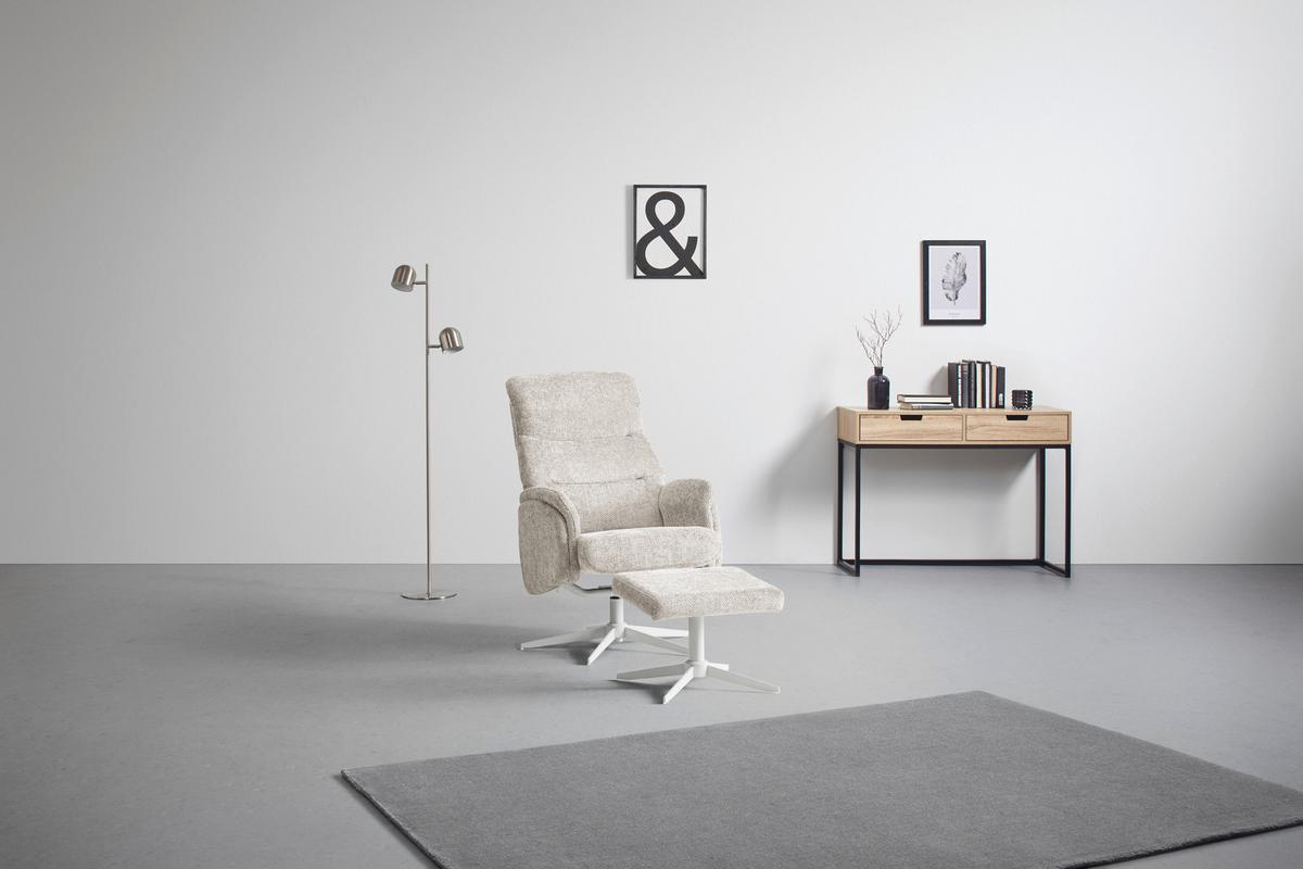 Relaxačné kreslo STAR, krémová ženilka, s taburetom - biela/krémová, Modern, kov/textil (72/107-95/86-110cm) - Mömax