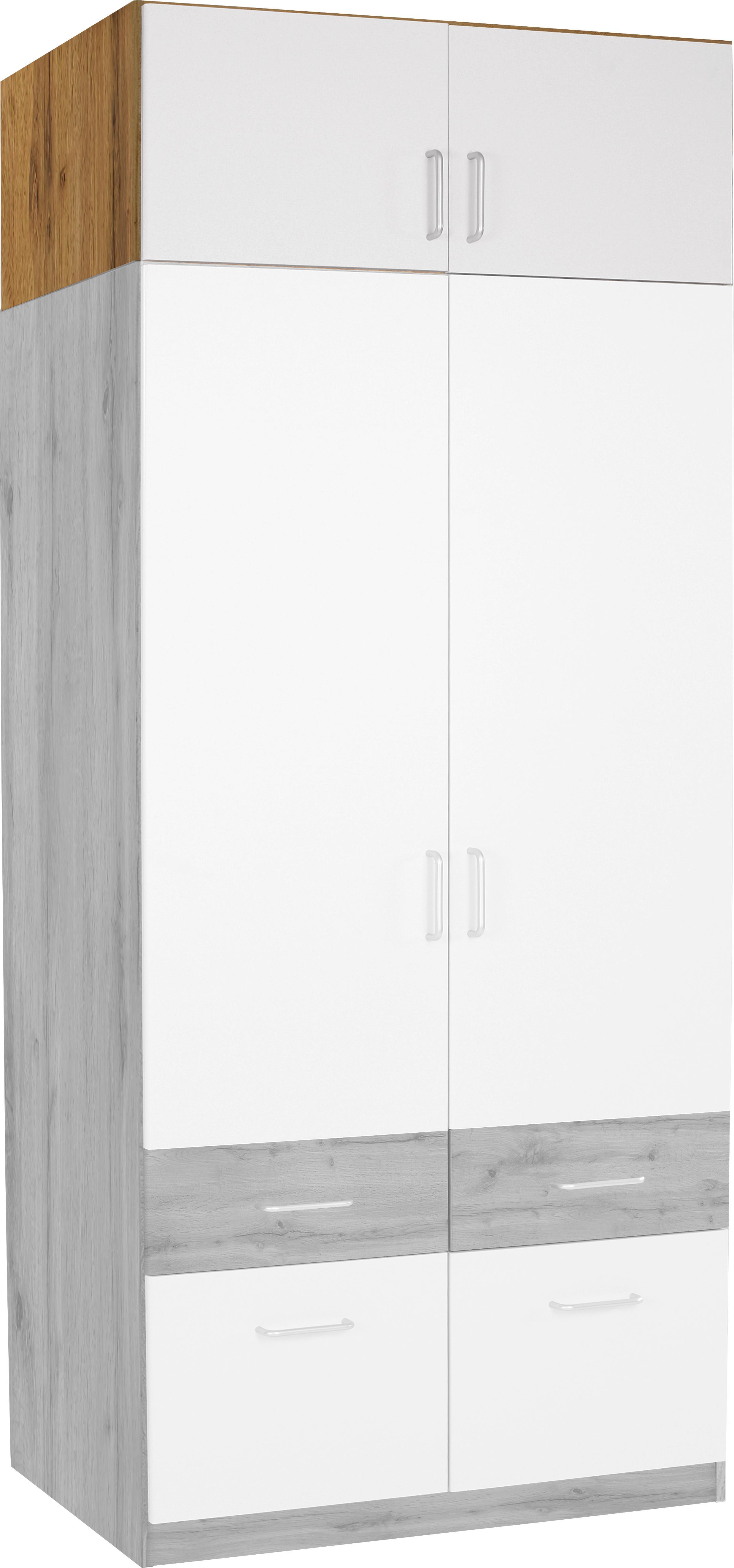 Aufsatzschrank Aalen Extra B:91cm Weiß/ Eiche Dekor - Eichefarben/Weiß, KONVENTIONELL, Holzwerkstoff (91/39/54cm)