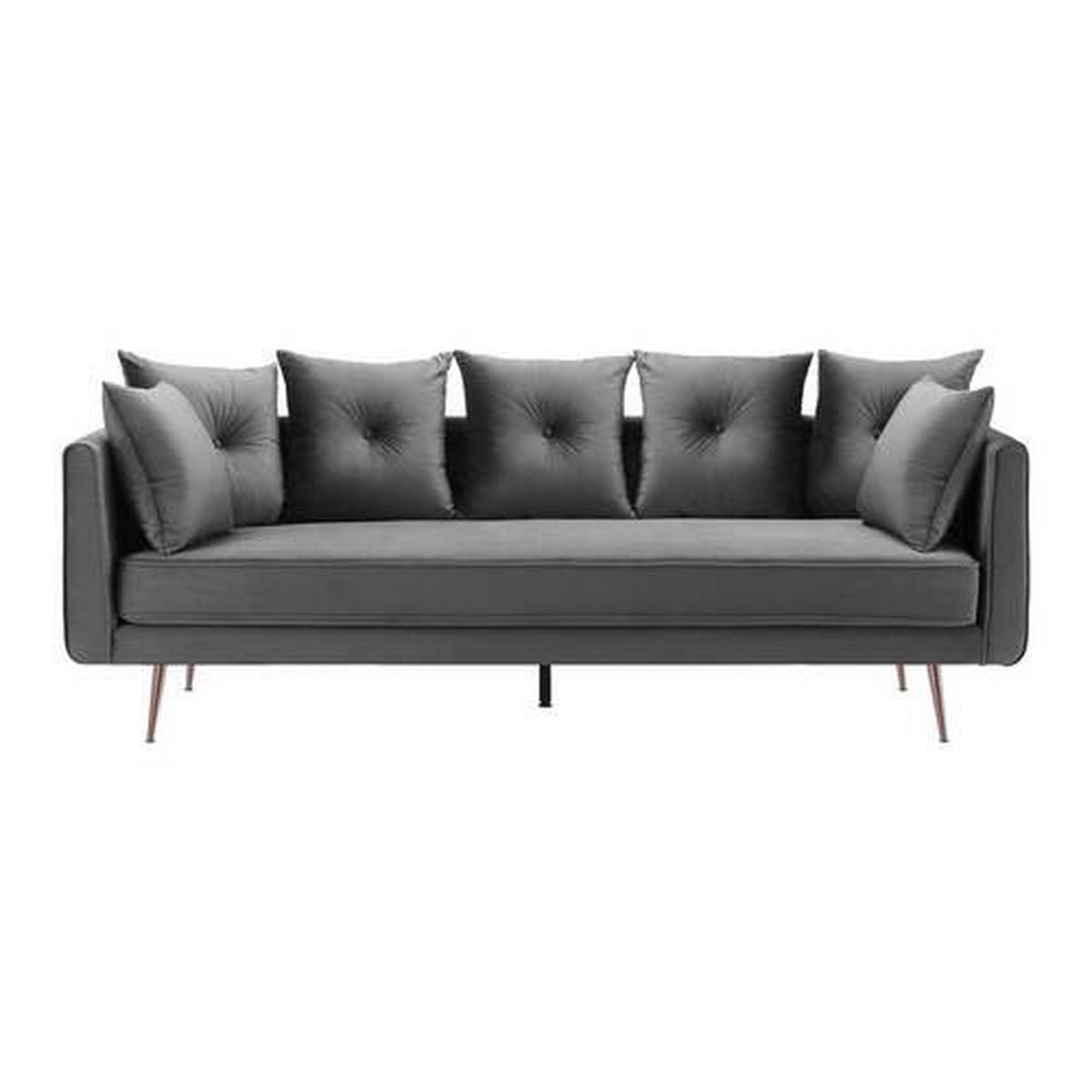 Veľká pohovka LUIS, sivý zamat - sivá/ružové zlato, Modern, kov/drevo (225/87/87cm) - Bessagi Home