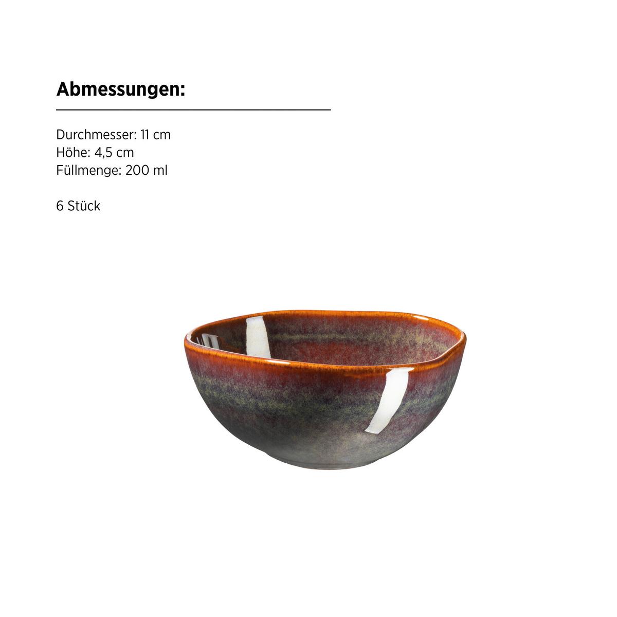 Snackschalenset Cordelia Braun/rot, 12-Teilig - Rot/Braun, Trend, Keramik - Mäser