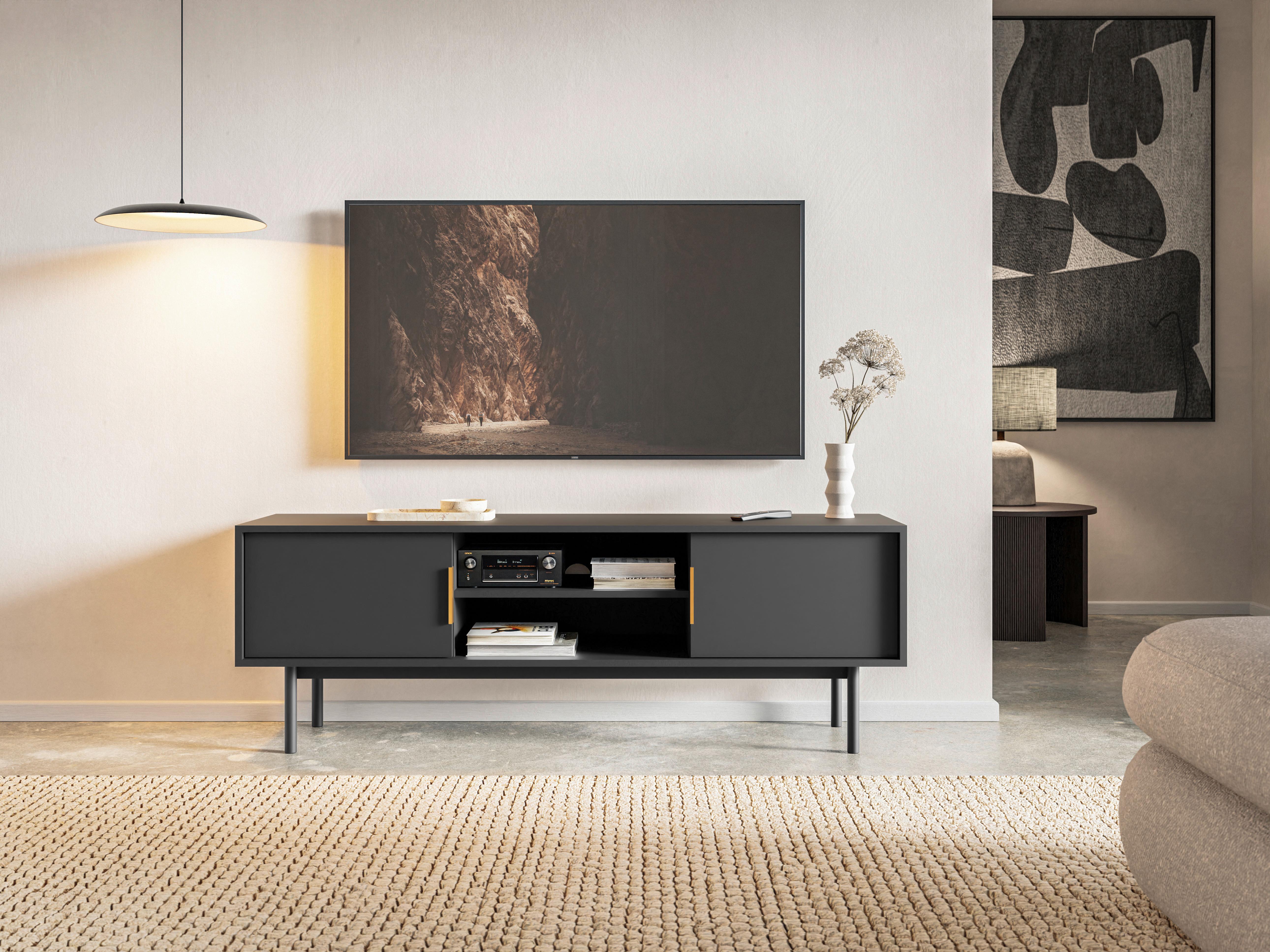 TV díl AVIV - černá/barvy zlata, Design, kov/kompozitní dřevo (154/53,5/39cm) - MID.YOU