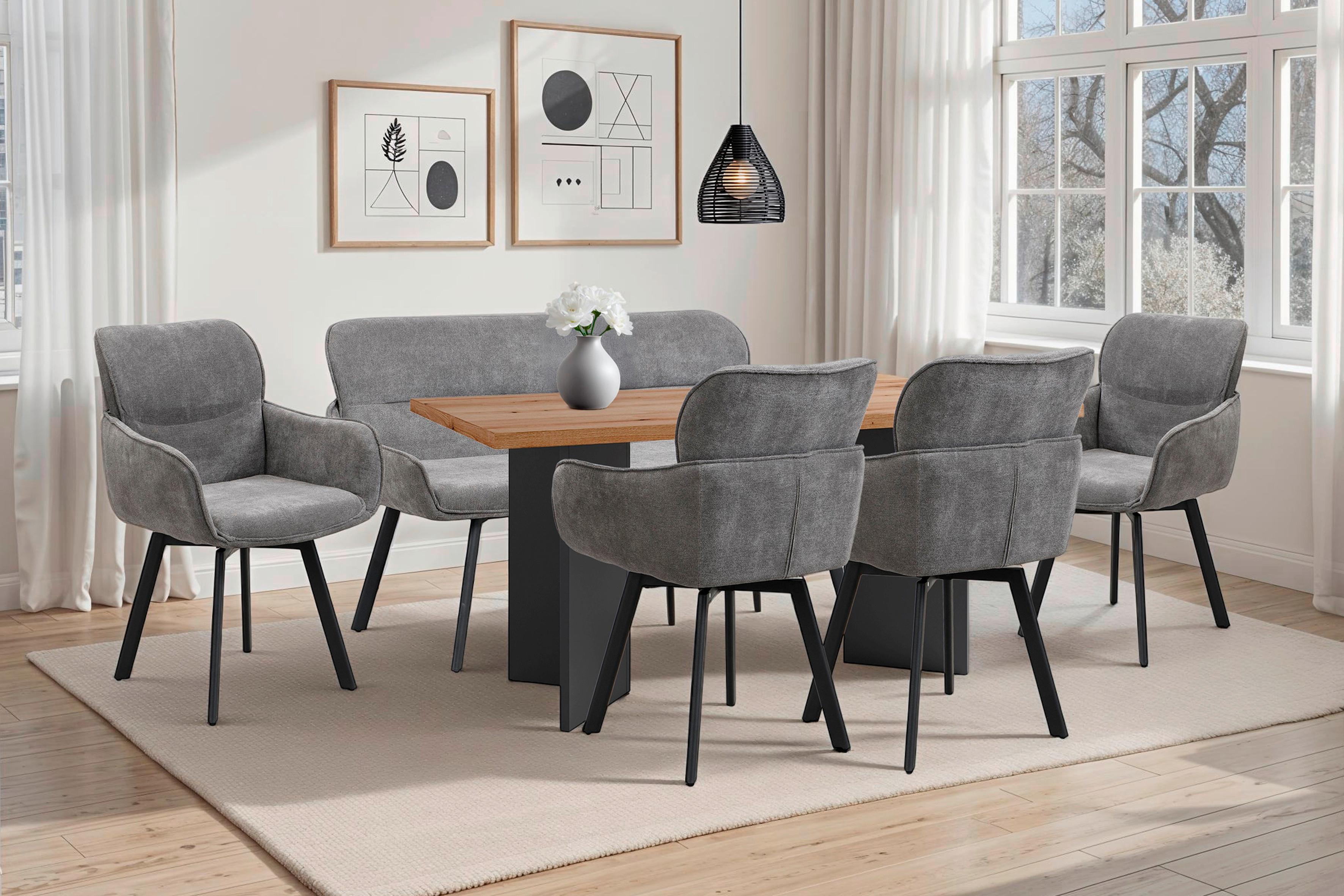 Sitzbank Rico - Dunkelgrau/Schwarz, MODERN, Metall (160/90/62cm) - MID.YOU