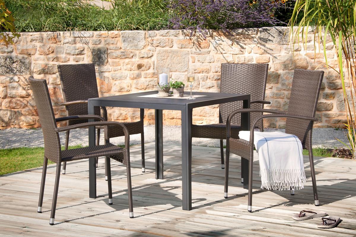 Gartentisch Milano Metall/ Kunststoff L: 90 cm - Dunkelgrau/Schwarz, MODERN, Kunststoff/Metall (90/74/90cm) - Beldano
