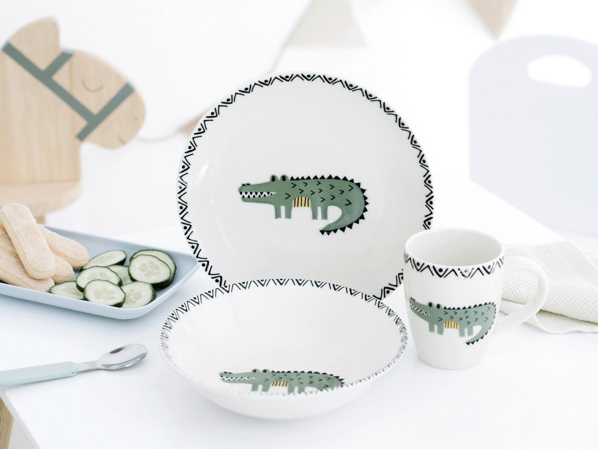Kindergeschirrset 3 -Teilig. Steinzeug, Krokodil - Multicolor, Basics, Keramik - Creatable