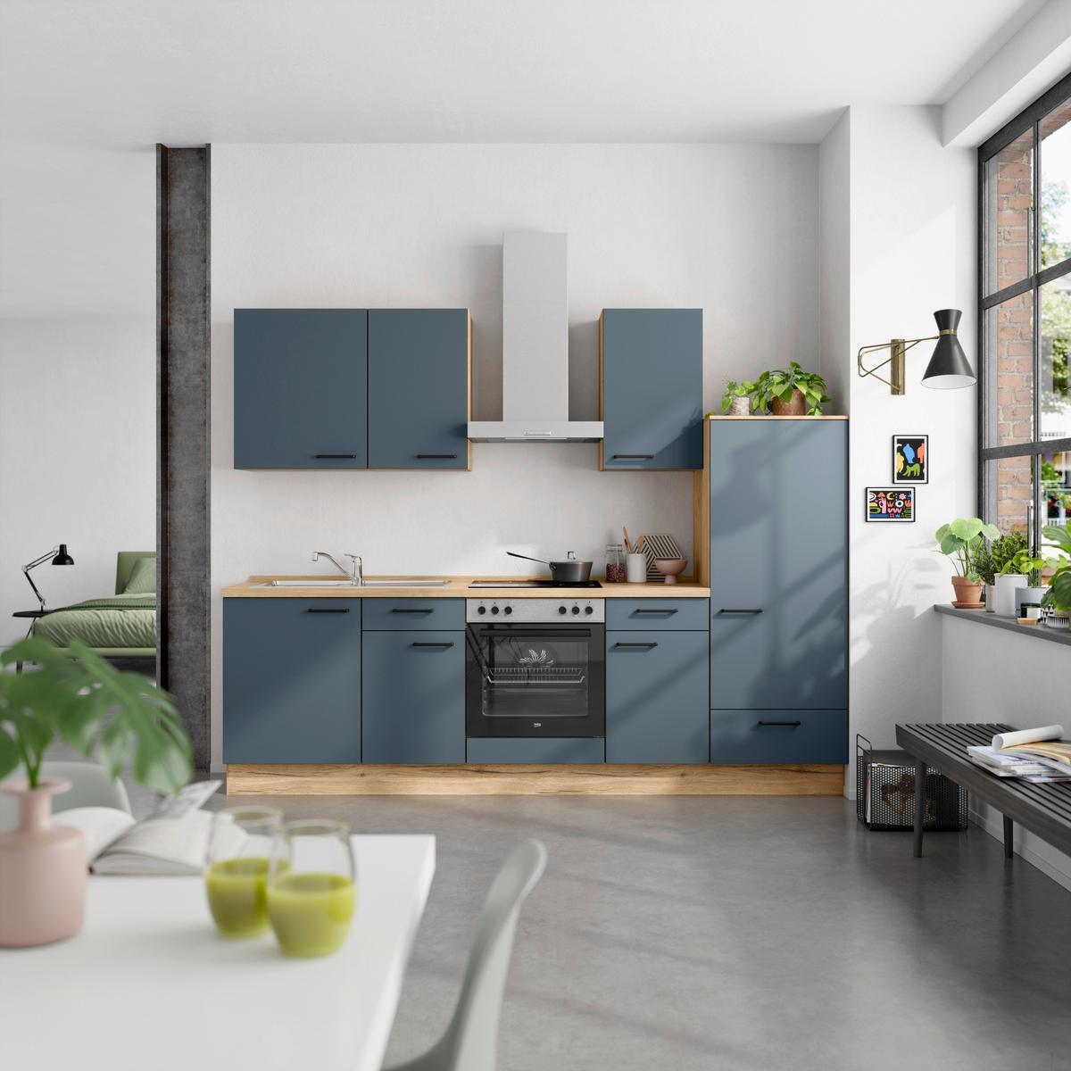 Küchenleerblock Easytouch Low-Line, L6 Rechts - Blau/Eichefarben, MODERN, Holzwerkstoff (270cm) - Nobilia