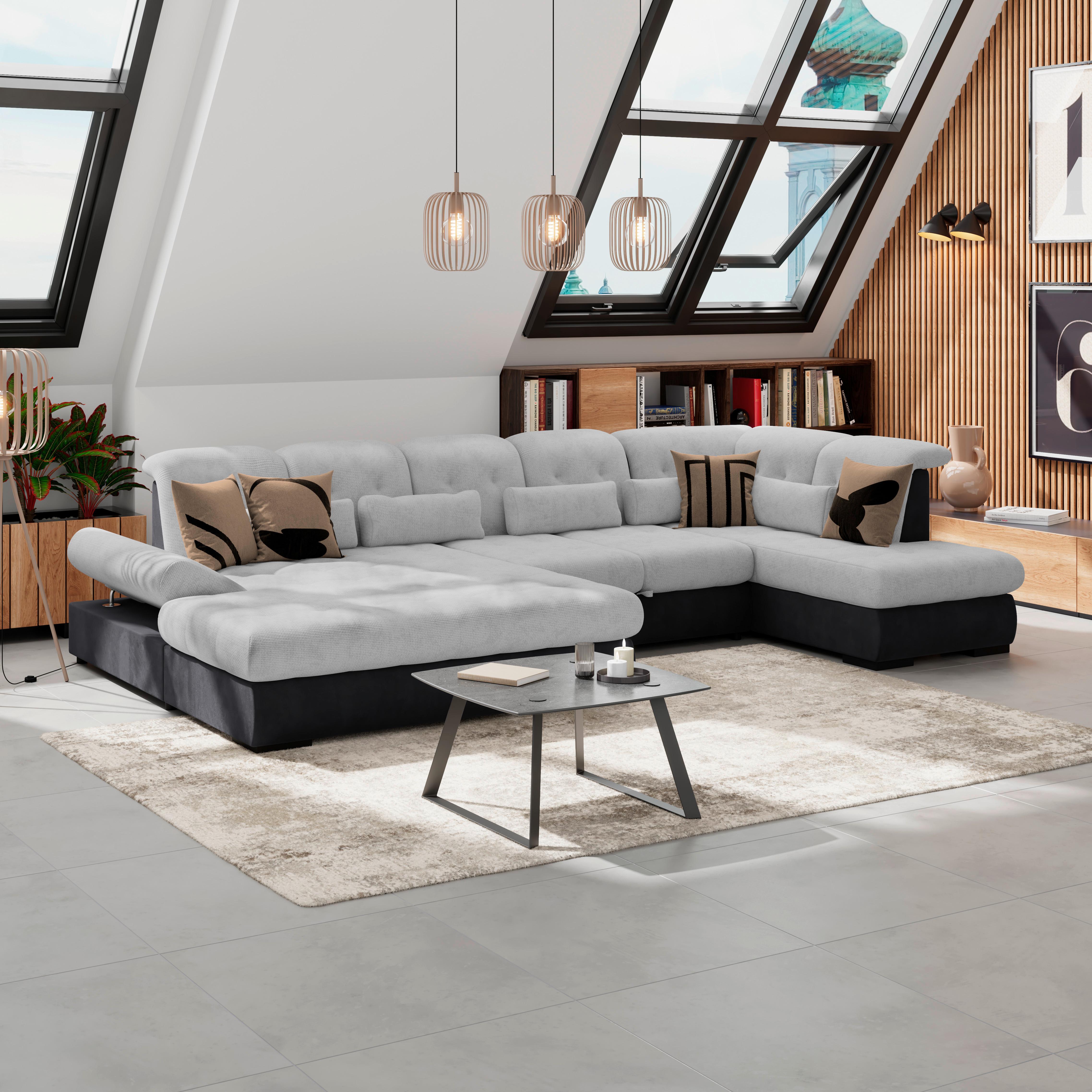 Wohnlandschaft Madera Silberfarben, S: 358x212 Cm - Anthrazit/Silberfarben, KONVENTIONELL, Kunststoff/Textil (190/358/212cm)