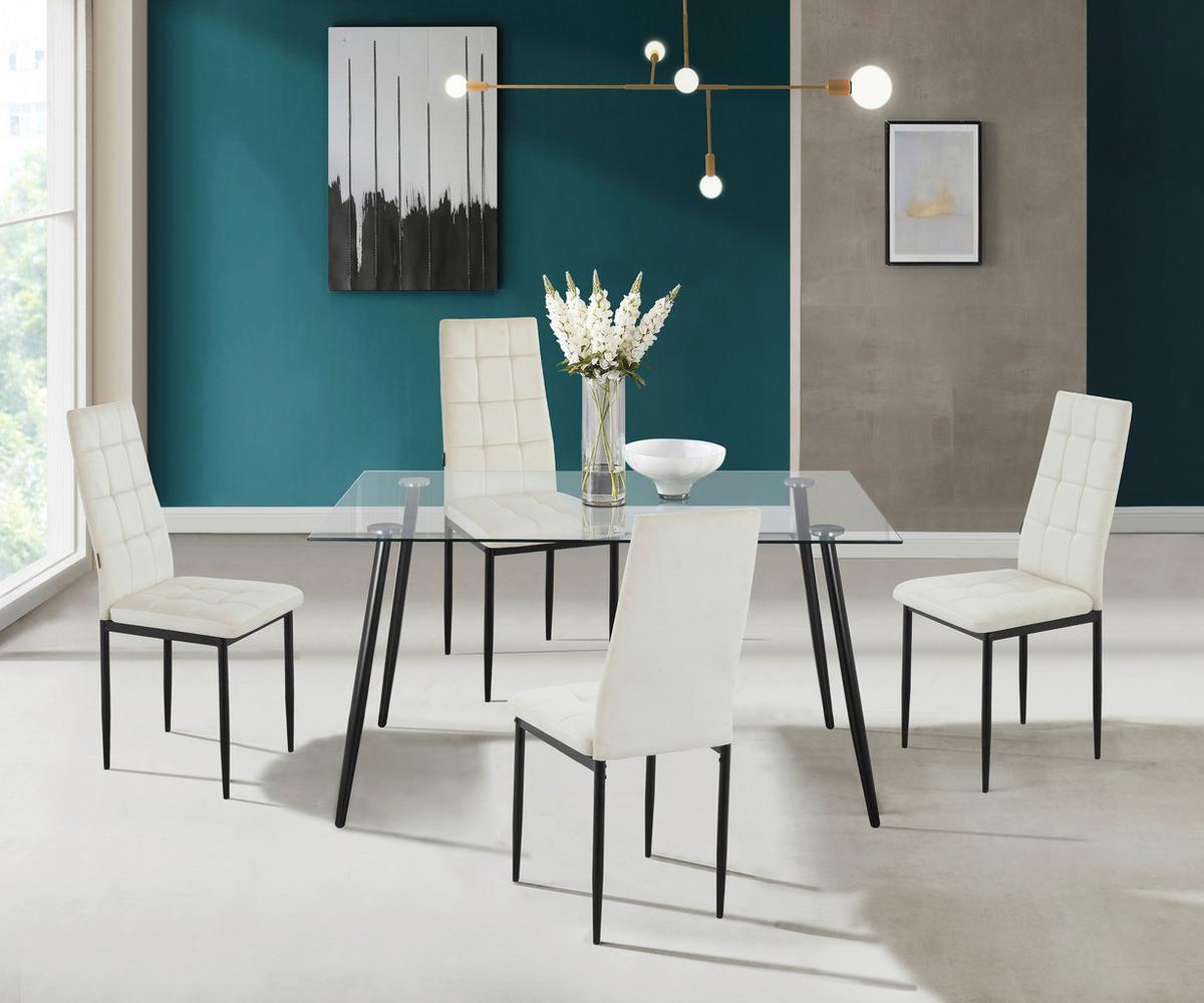 Stuhl-Set Becca Creme Gepolstert 2er Set - Creme/Schwarz, Design, Textil/Metall (42/98/53cm) - MID.YOU