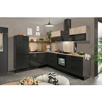 Eckküche Pn215/Pn100 - Grau Hochglanz/Eichefarben, MODERN, Holzwerkstoff (230/285cm) - Pino