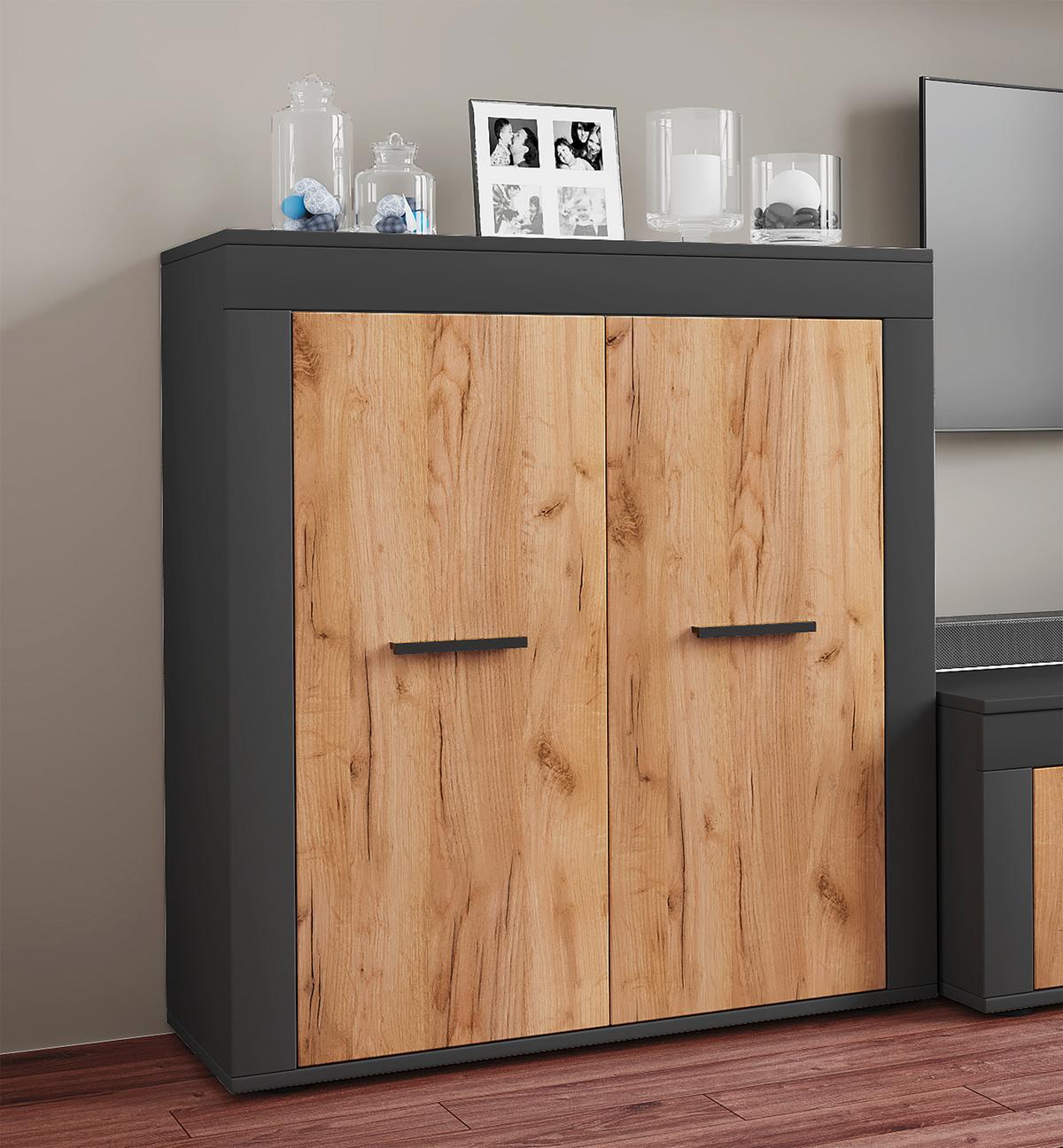 Kommode Usilo Anthrazit Honigeiche Dekor - Honigeiche/Anthrazit, Design, Holzwerkstoff (80/89/35cm) - MID.YOU