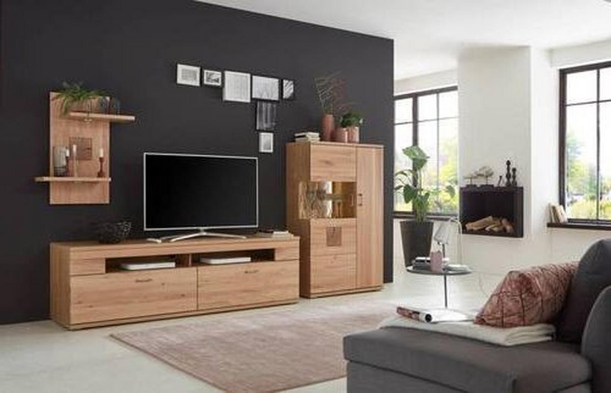 Wohnwand Kansas - Alteiche/Silberfarben, KONVENTIONELL, Glas/Holz (317,1/171/50,2cm) - Livetastic