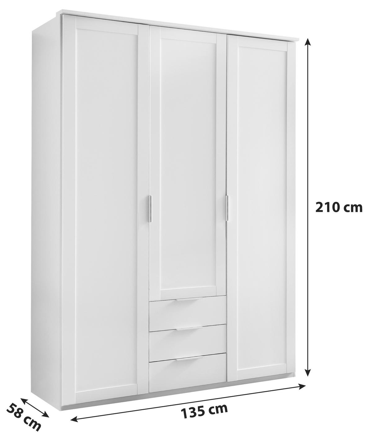 Drehtürenschrank Mit Laden 135cm Nadja, Weiß - KONVENTIONELL, Holzwerkstoff (135/210/58cm) - MID.YOU