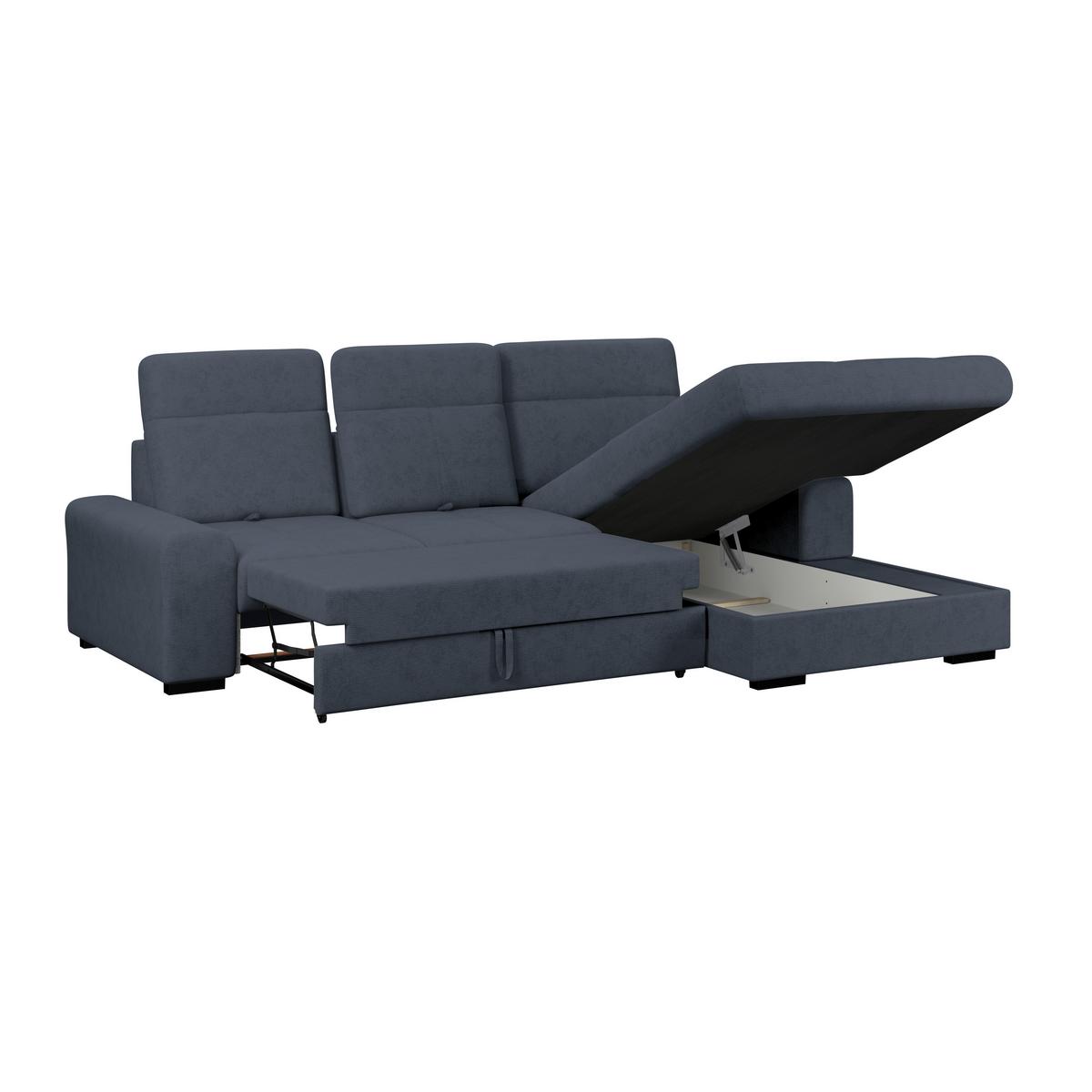 Ecksofa mit Bettfunktion Malaga new Chenille blau - Blau/Schwarz, KONVENTIONELL, Textil (286/203cm) - Ondega