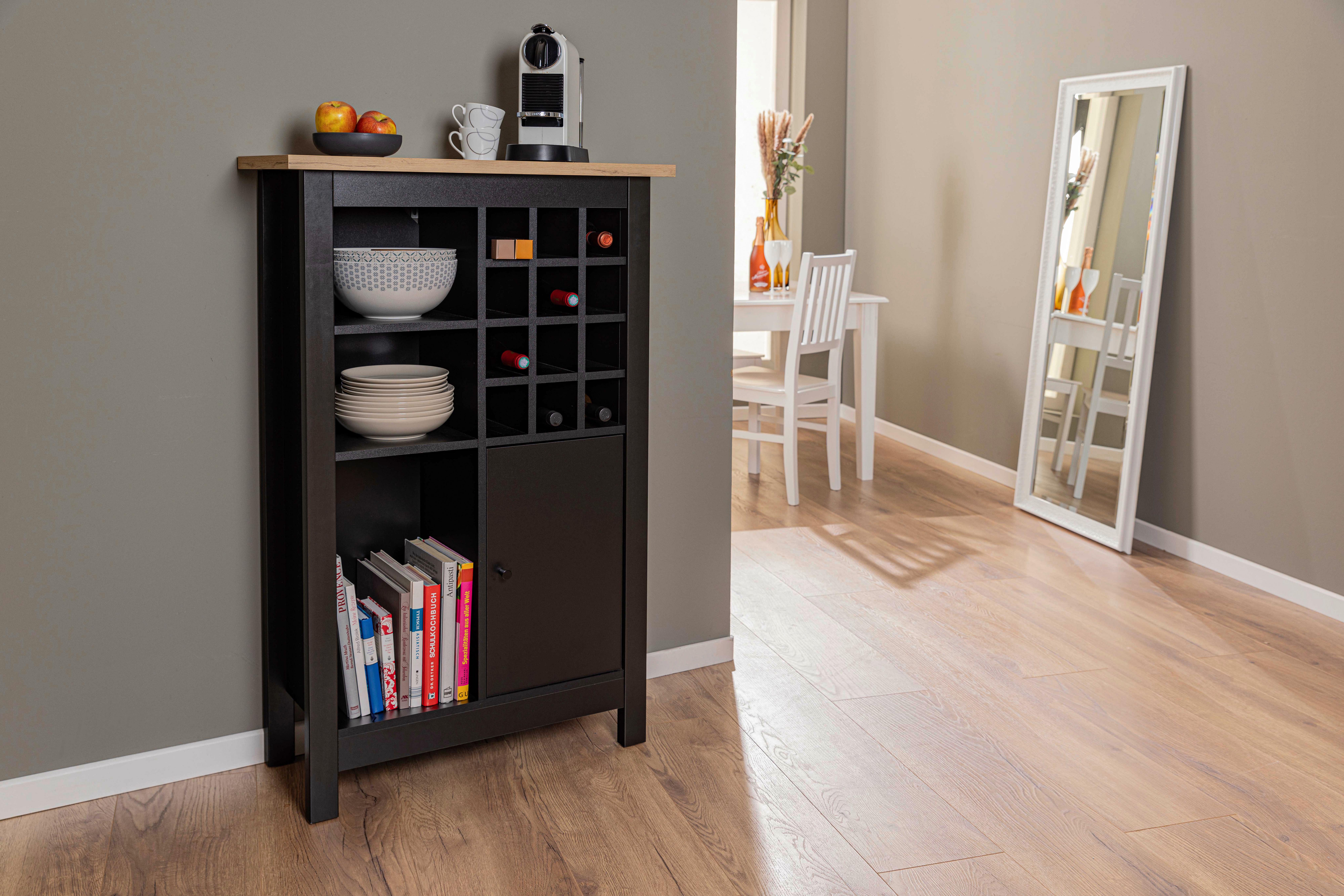 Weinschrank Helina - Schwarz/Eiche Artisan, Design, Holzwerkstoff (77/124/33cm) - Livetastic