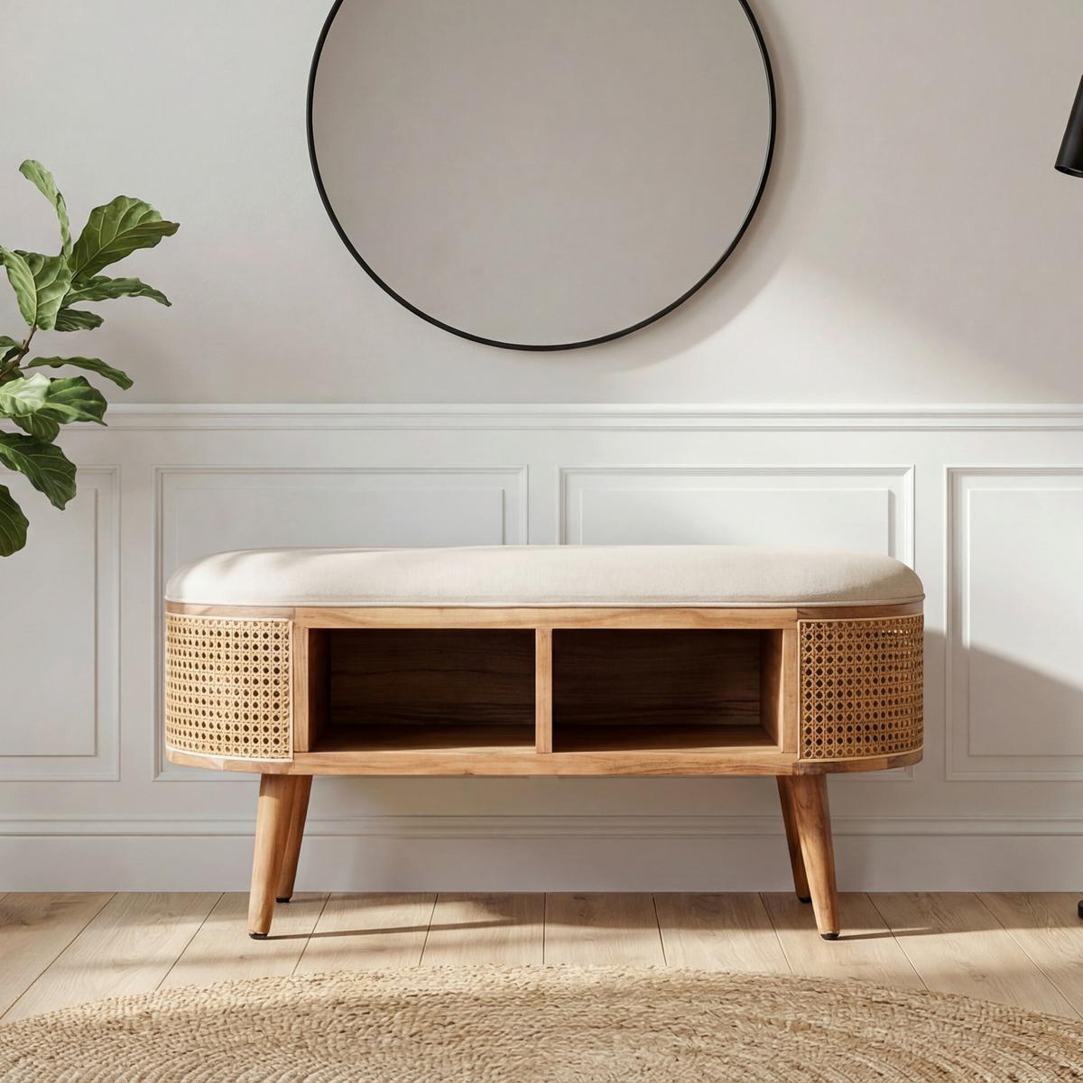 SITZBANK Akaziefarben B: 90cm - Weiß/Akaziefarben, Design, Holz/Textil (90/45/45cm) - MID.YOU
