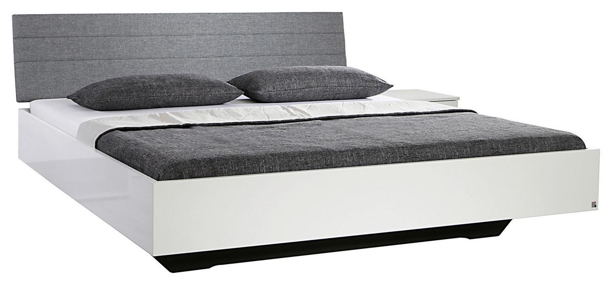 Holzbett 180x200cm Halle Weiß Hochglanz - Weiß Hochglanz/Grau, KONVENTIONELL, Holzwerkstoff/Textil (180/200cm) - Rauch Möbel