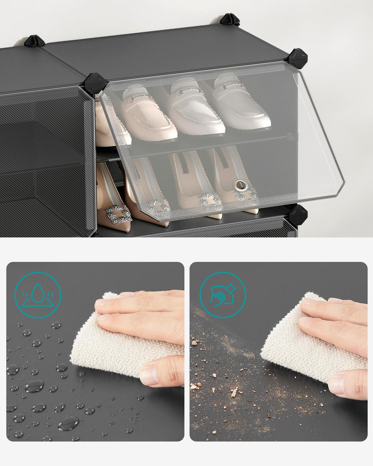 Schuhregal Schwarz/transparent B: 83 Cm - Transparent/Schwarz, Basics, Kunststoff/Metall (83/156/32cm)