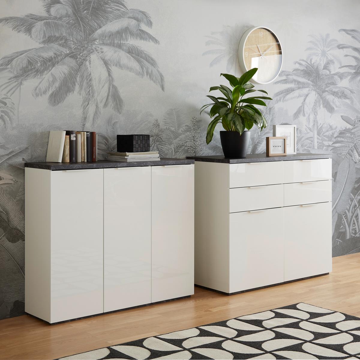 Skrinka na topánky MUNDI - sivá/biela, Modern, kov/kompozitné drevo (120/102/35cm) - Premium Living