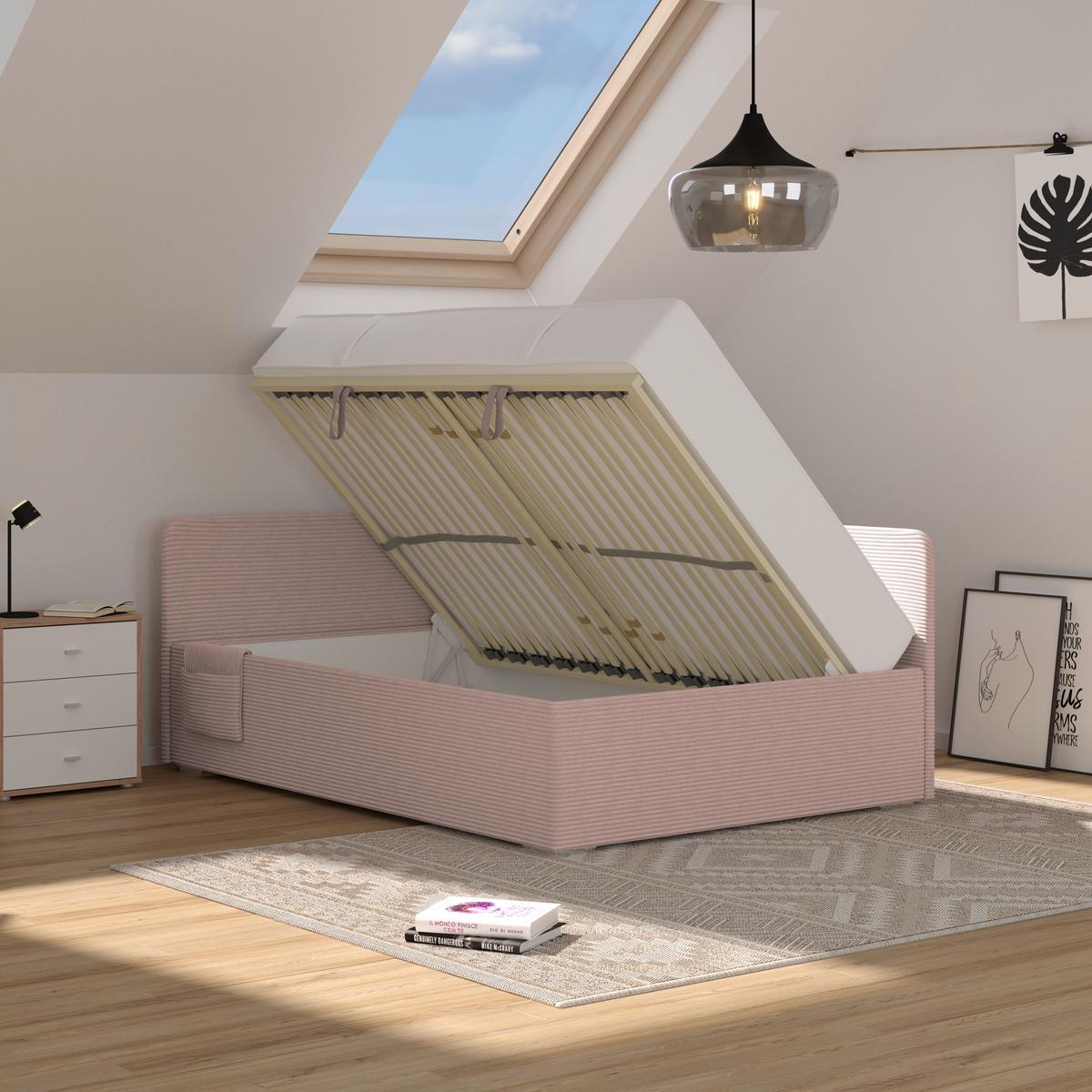 Kárpitozott Ágy Remi 120/200cm - rózsaszín, Modern, textil/fa (120/200cm)