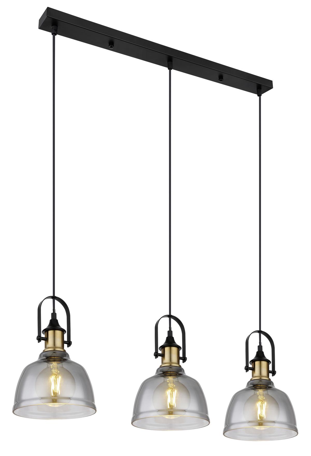Hängeleuchte H: 120 cm 3-Flammig - Messingfarben/Schwarz, Design, Glas/Metall (83,5/20cm) - Globo