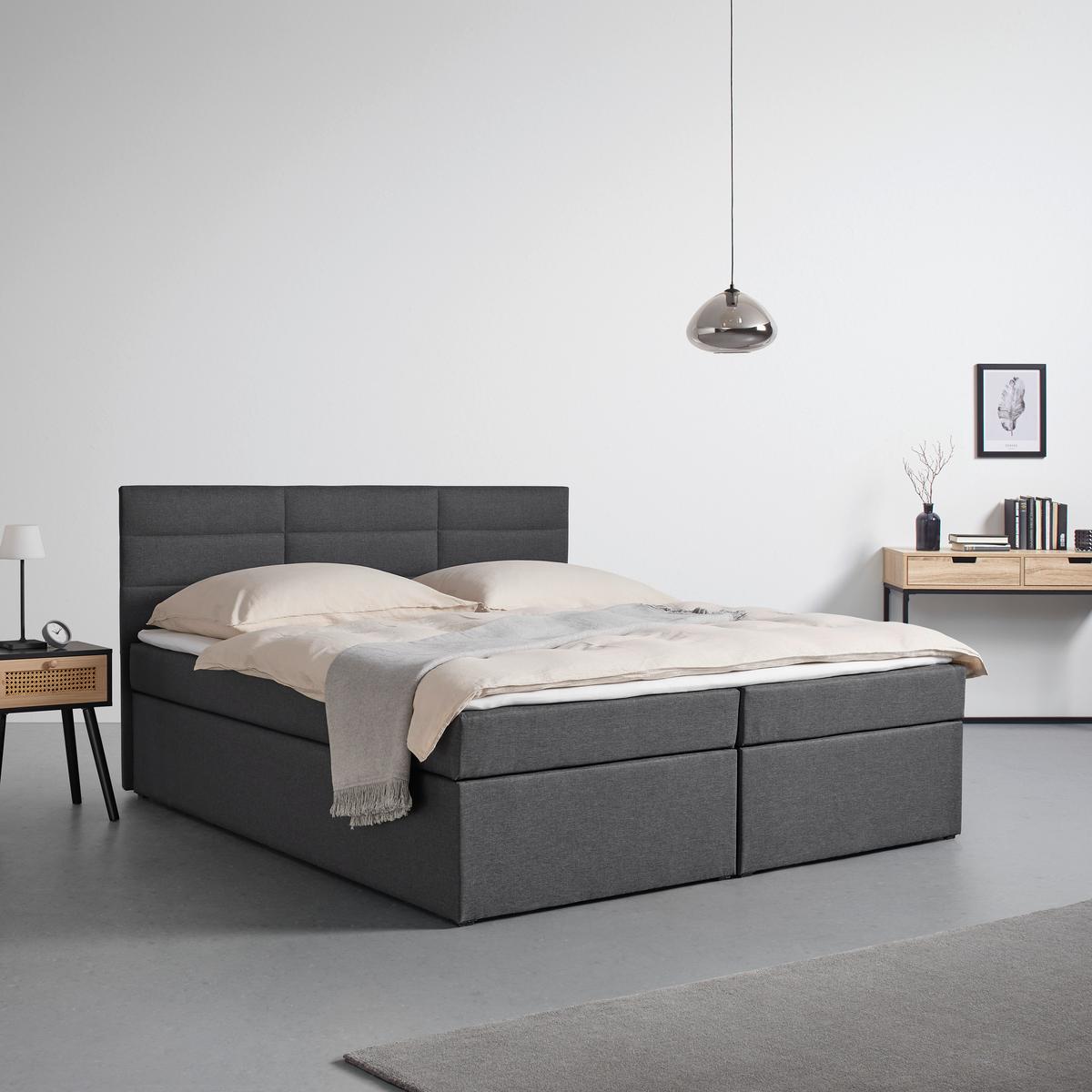 Manželská boxspring postel Lisa, 180x200, tmavě šedá - tmavě šedá, Moderní, dřevo/kompozitní dřevo (180/200cm) - Bessagi Home