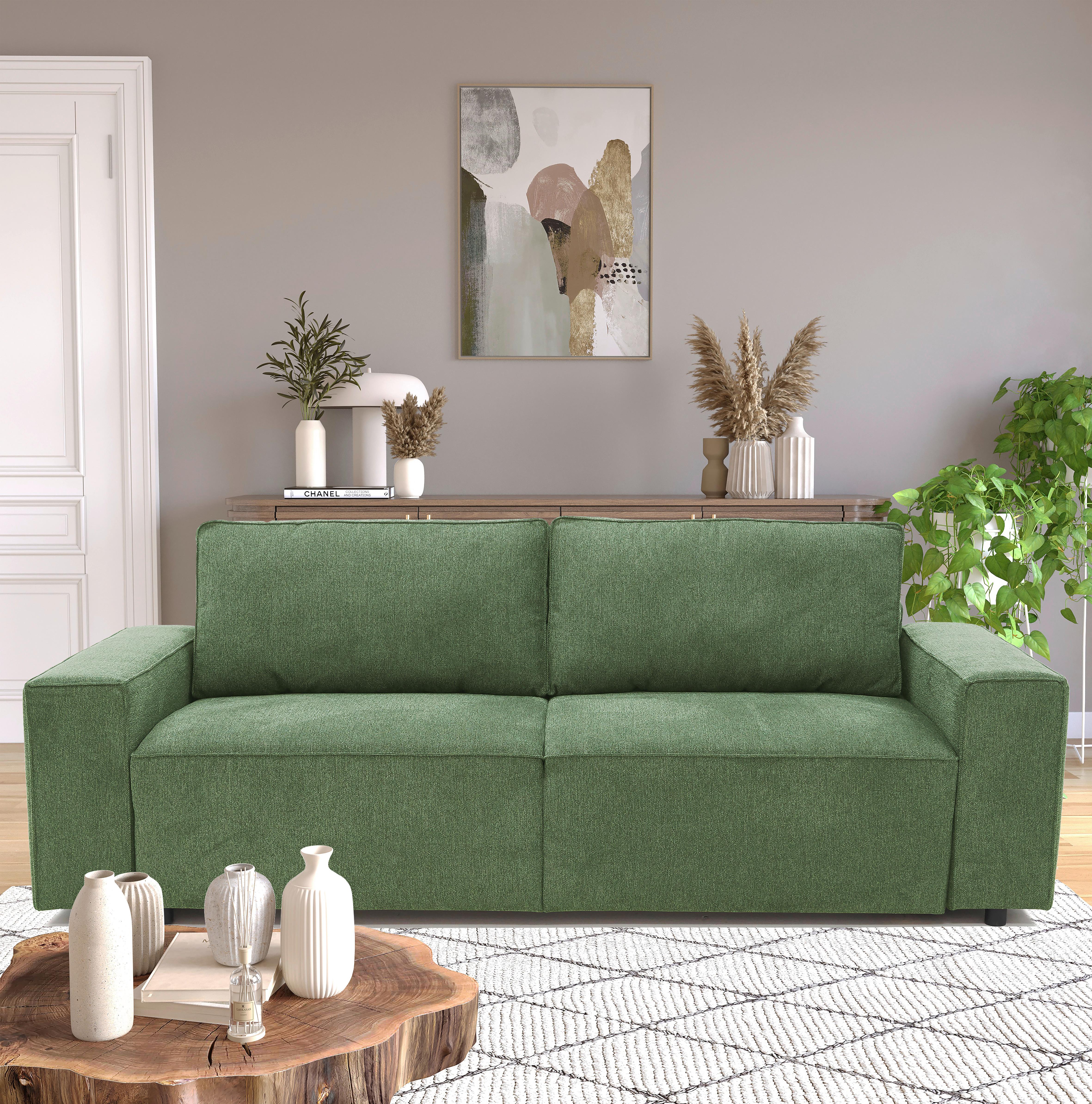 3-Sitzer-Sofa Josh Olivgrün - Schwarz/Olivgrün, Basics, Textil (239/85/86cm) - MID.YOU