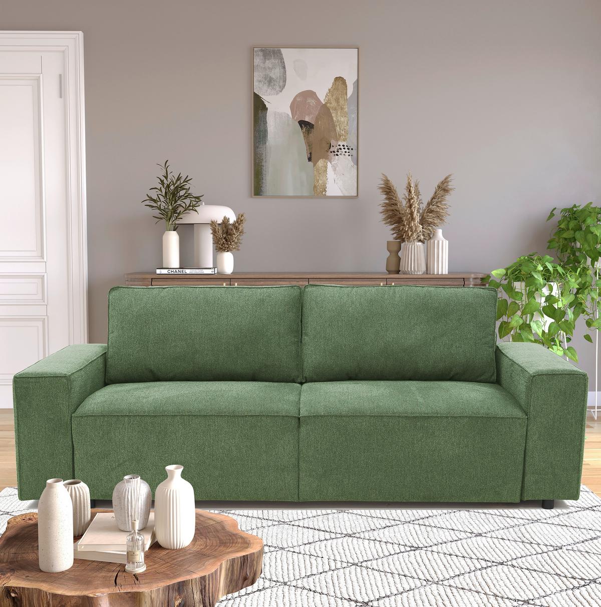 3-Sitzer-Sofa Josh Olivgrün - Schwarz/Olivgrün, Basics, Textil (239/85/86cm) - MID.YOU