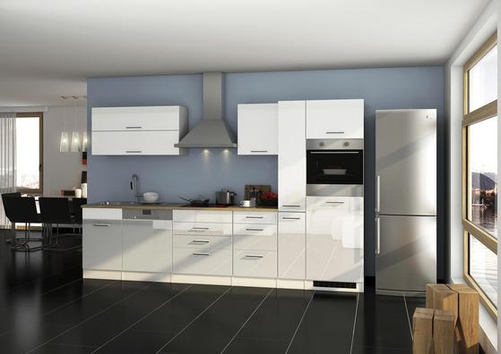 Moderne Küchenzeile in Weiß Hochglanz mit E-Geräten