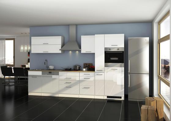 Moderne Küchenzeile in Weiß Hochglanz mit E-Geräten Moderne Küchenzeile in Weiß Hochglanz mit E-Geräten